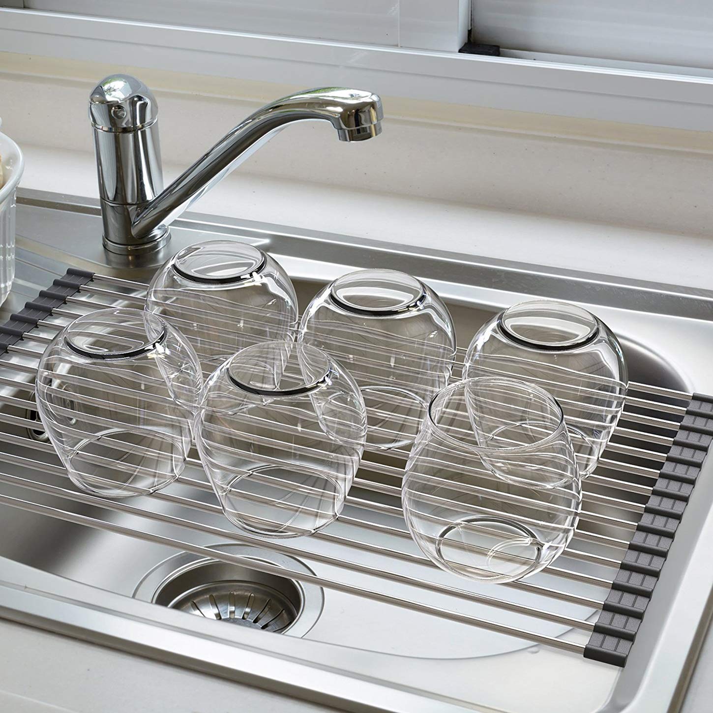 Ahyuan Foldable Over The Sink Dish Drying Rack - Portable Roll Up Kitchen Dish Drainer for Counter Space Saving - Black 20.5