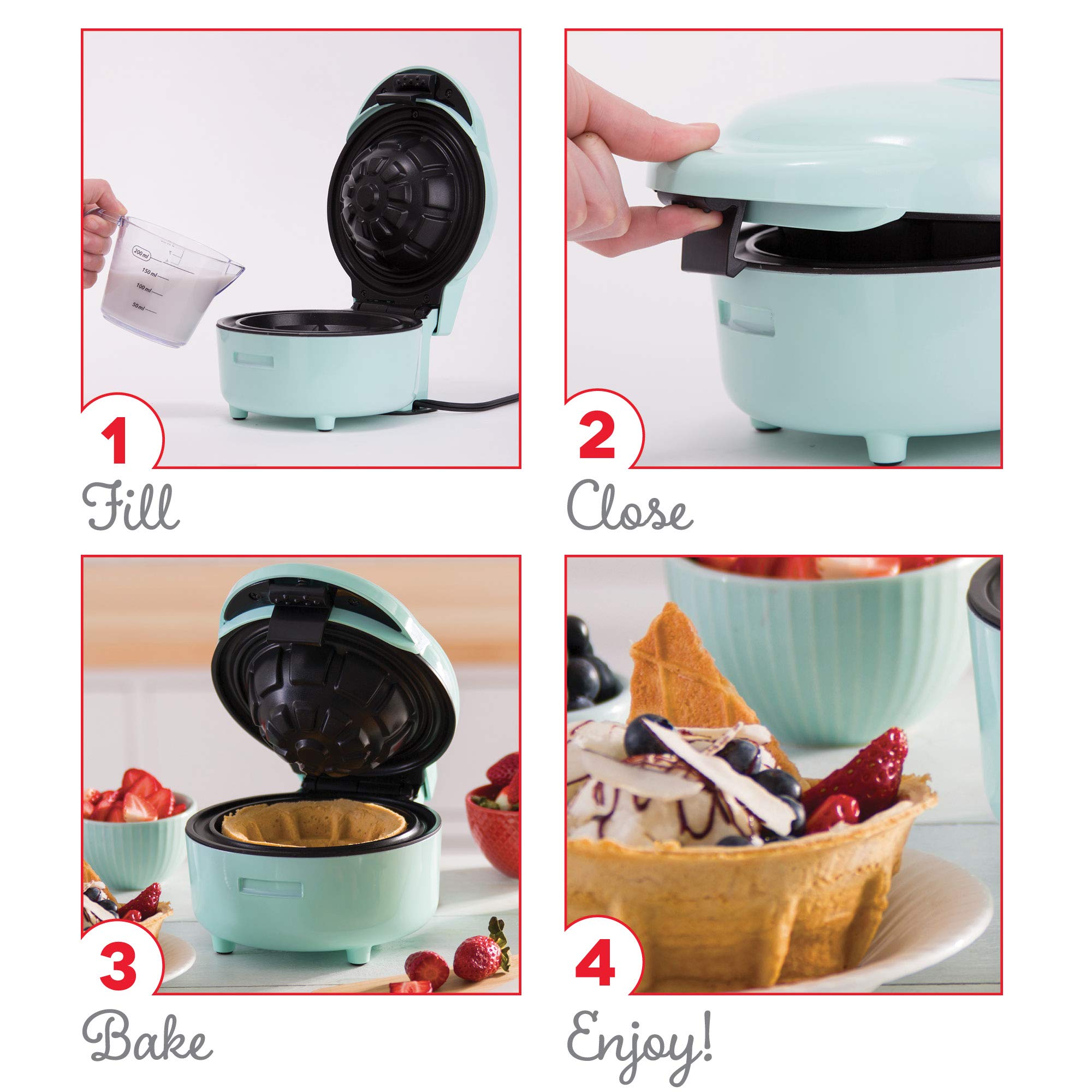 DASH Waffle Bowl Maker Machine for Belgian Waffles, Taco Bowls, Chicken & Waffles - Perfect for Breakfast, Desserts & Party Snacks - Aqua Blue