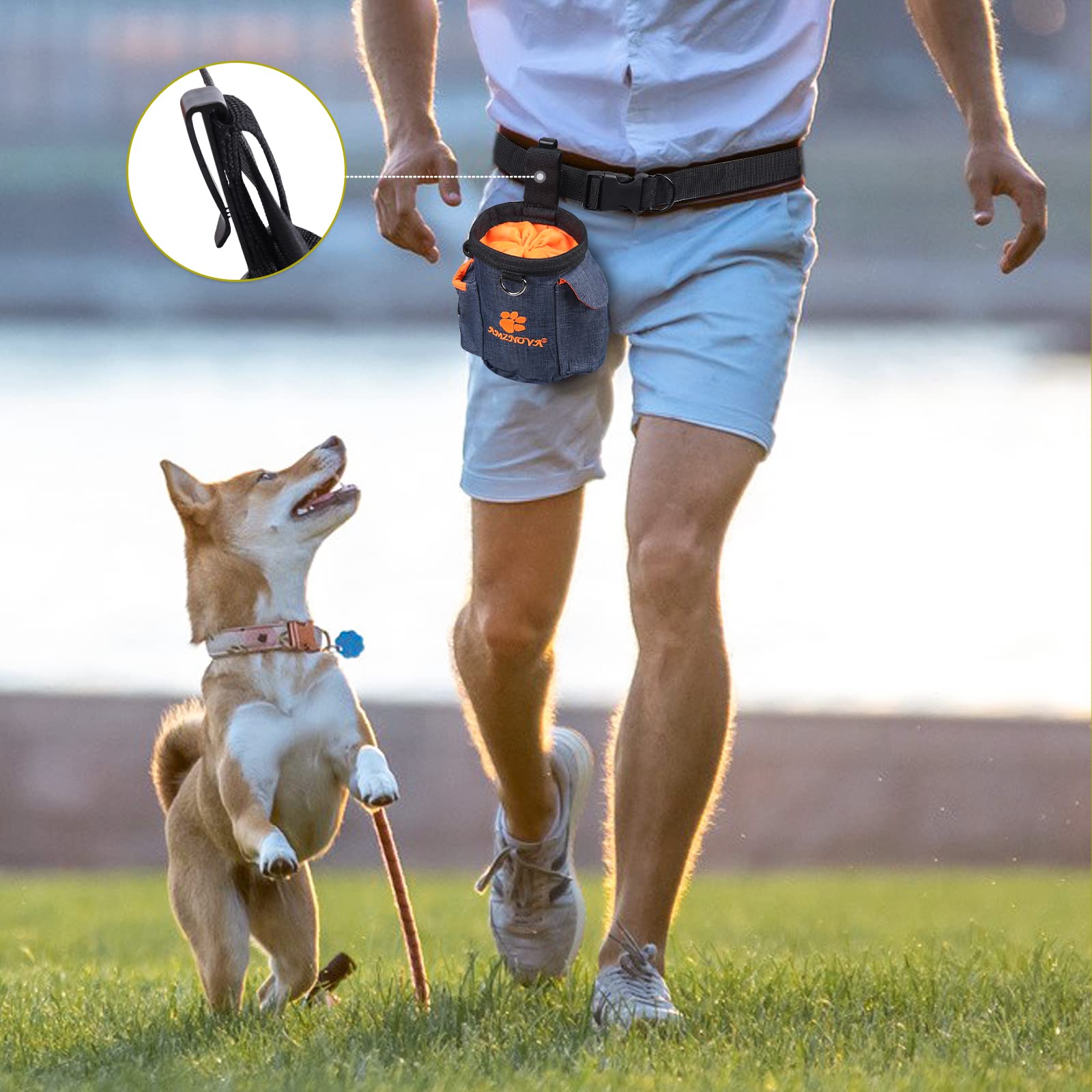 **AMZNOVA Dog Training Treat Pouch - 3 Cup Capacity, Adjustable Waistband & Built-in Poop Bag Dispenser - Multi-Purpose Portable Puppy Treat Bag for Walking, Hiking, and Outdoor Adventures (Heather Blue)**    *(Perfect for dog training, walks, hikes, and outdoor activities - keeps treats and essentials handy!)*