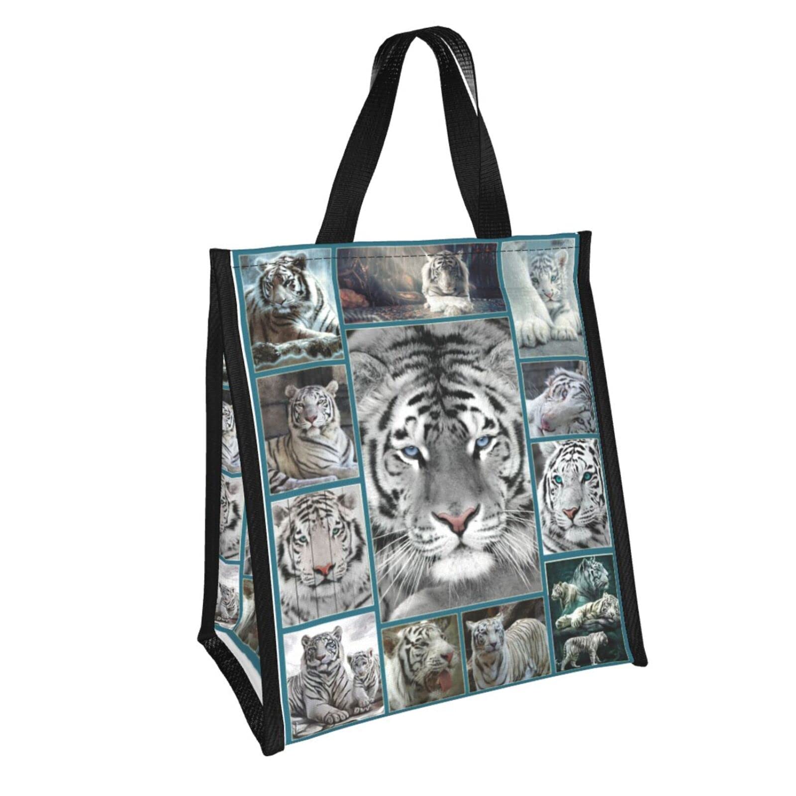 White Tiger Insulated Lunch Bag - Reusable Large Capacity Meal Tote for Women, Men, Kids | Detachable Handle Lunch Box for Work, School & Picnics
