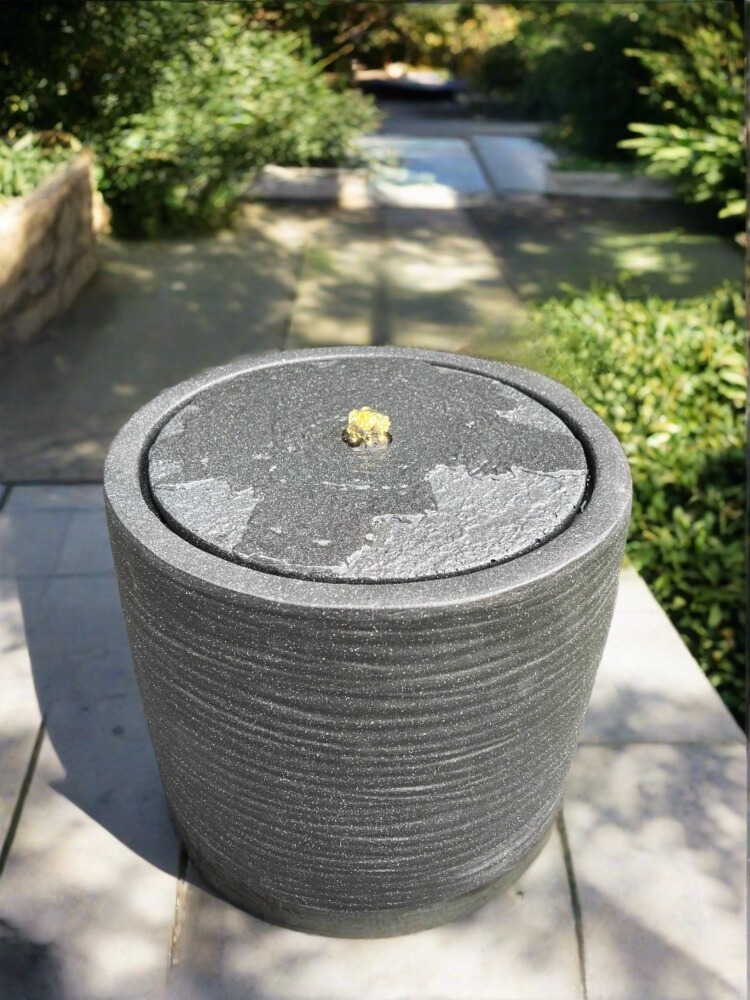 Solar Powered Round LED Water Fountain with Dark Grey Finish - 36x36x28cm Outdoor Garden Decor for Patio, Yard & Landscape Design