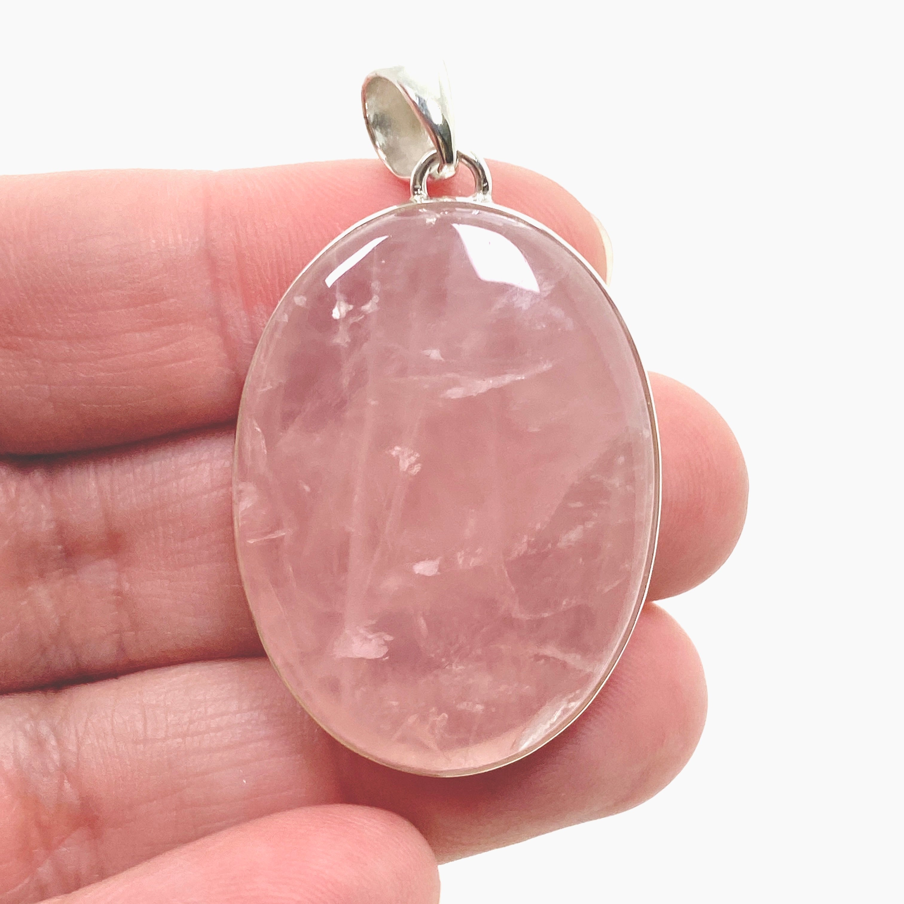 Natural Rose Quartz Oval Cabochon Pendant Necklace KPGJ4684 - Healing Crystal Jewelry for Women, Meditation & Energy Balance