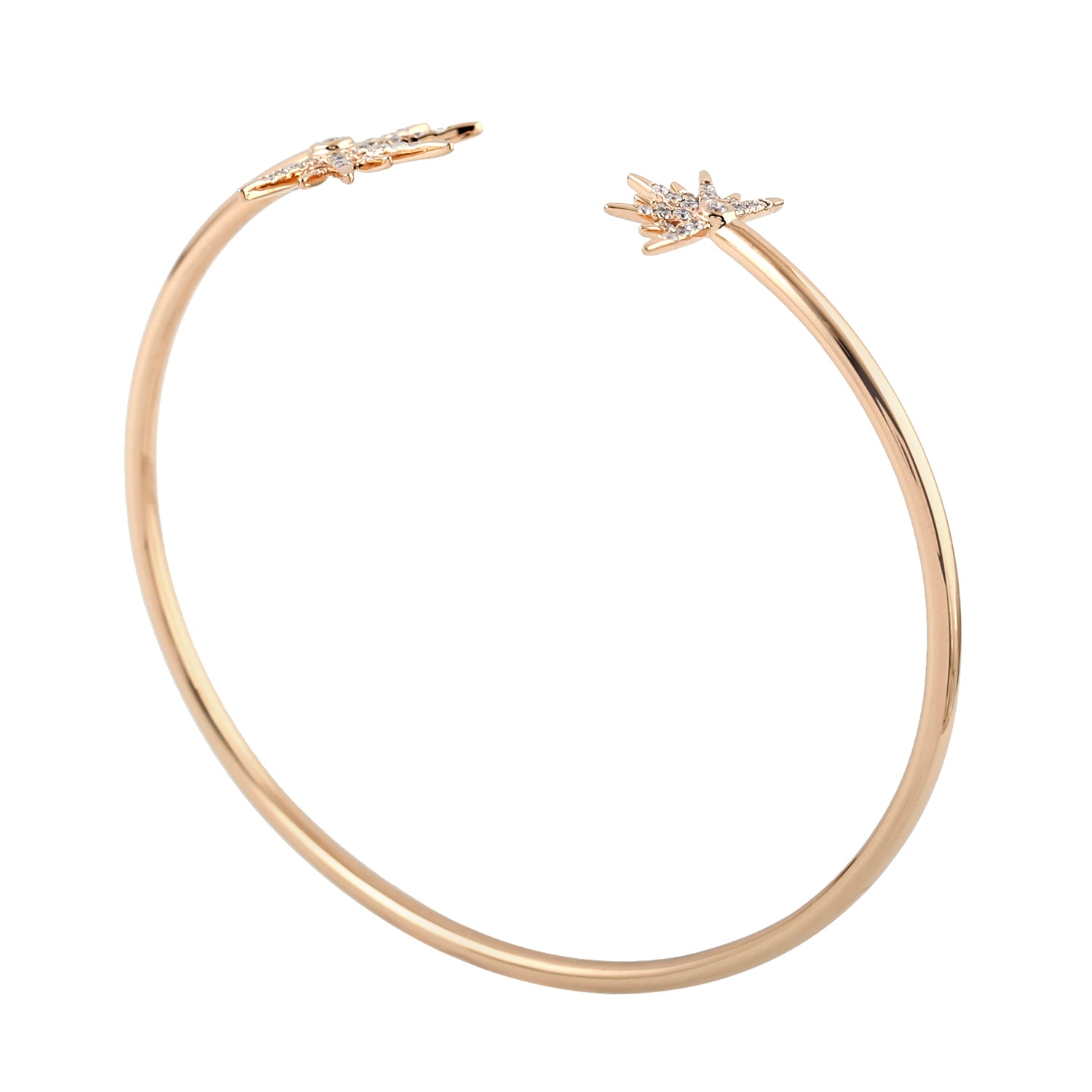 14K Rose Gold Pave Natural Diamond Half Starburst Cuff Bracelet for Women - Elegant Jewelry Gift for Anniversary, Wedding & Special Occasions