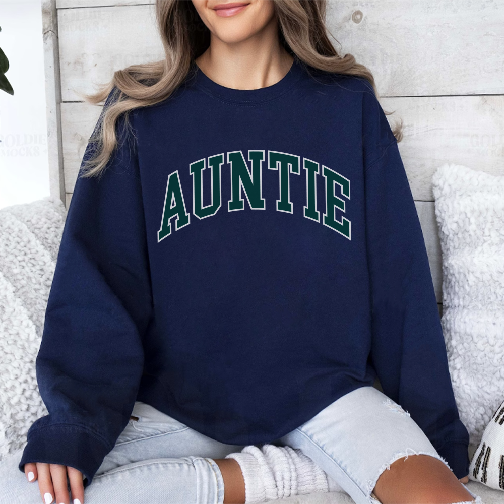 Auntie Essential Varsity Women's Sweatshirt - Trendy Casual Pullover for College, Streetwear & Everyday Comfort