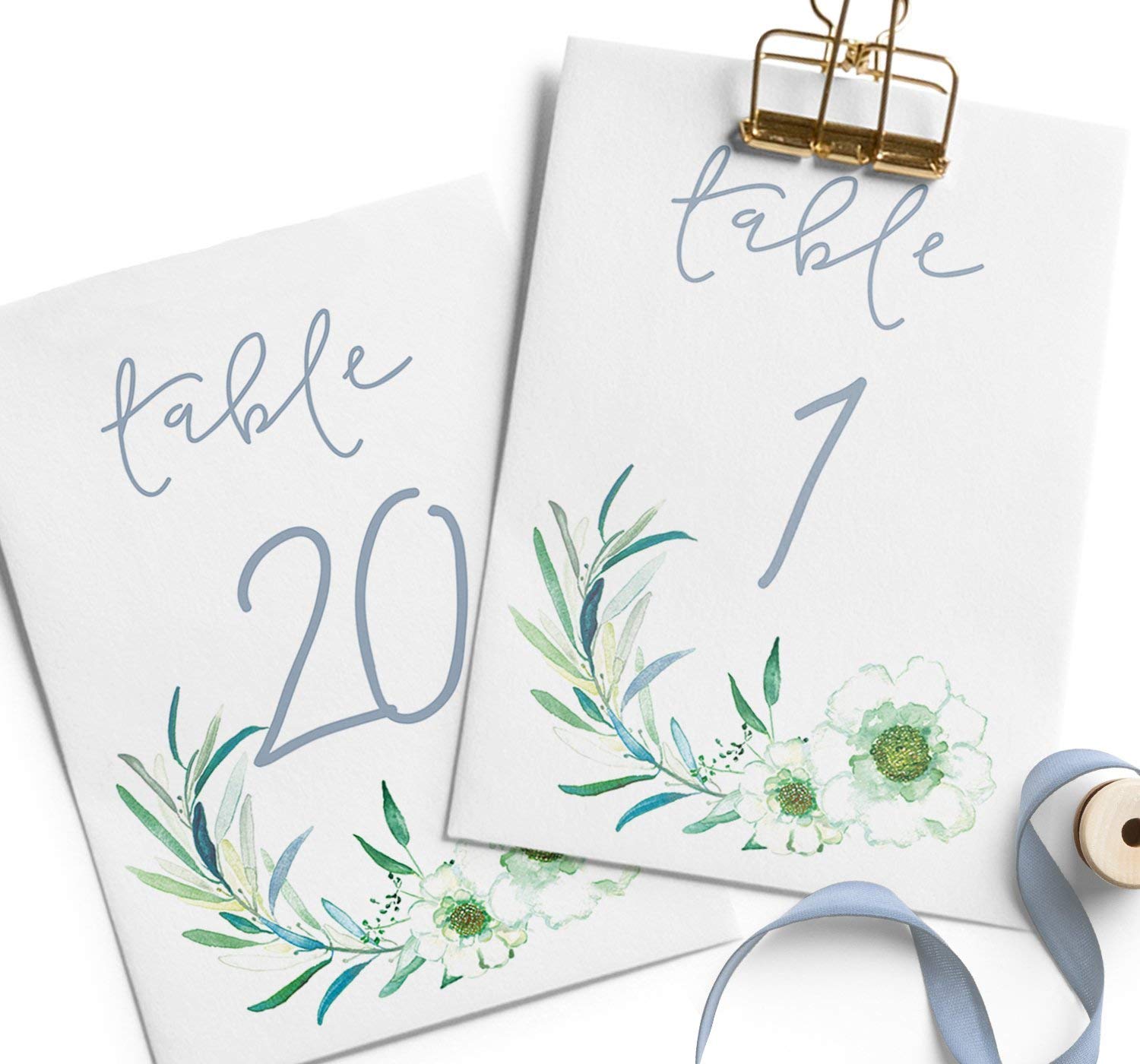 Floral Wedding Table Numbers 1-20 - Premium 5x7 Double Sided Table Cards on Heavy Cardstock - Perfect for Wedding Reception, Bridal Shower & Anniversary Decorations