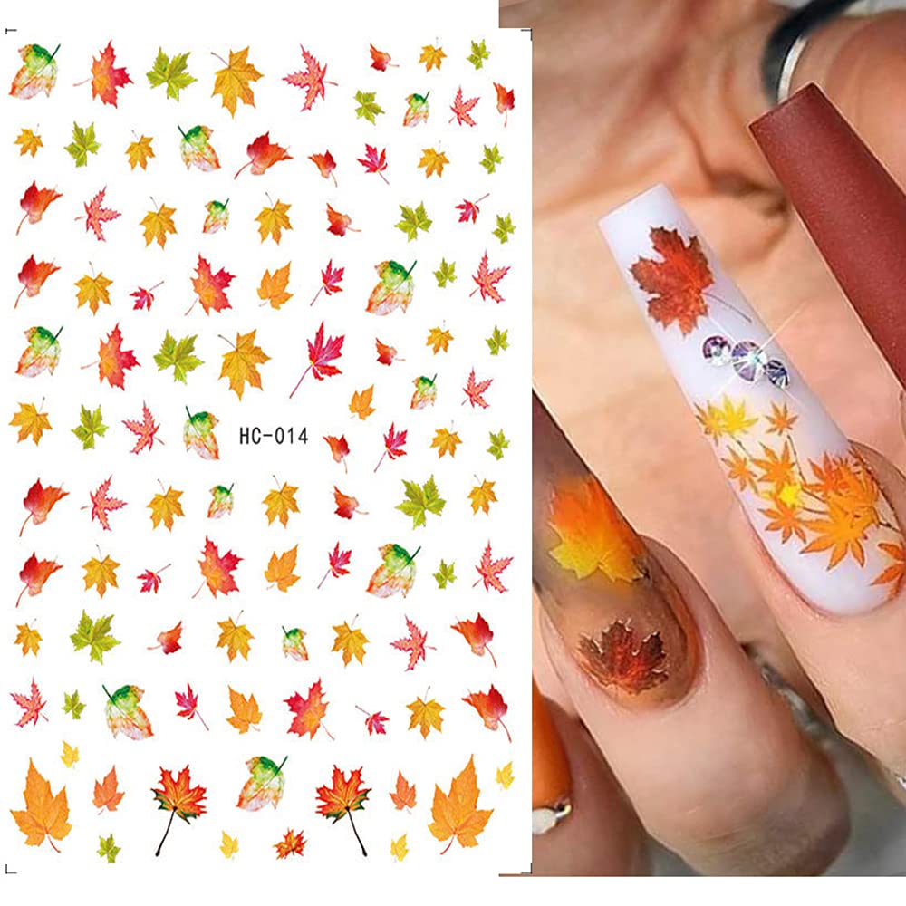 3D Self-Adhesive Fall Nail Stickers - Autumn Maple Leaf Nail Art Decals for Acrylic Nails | Thanksgiving Nail Accessories for Women, Girls & Kids (8 Sheets) | Perfect for Halloween, Thanksgiving Parties & Seasonal Nail Art Designs