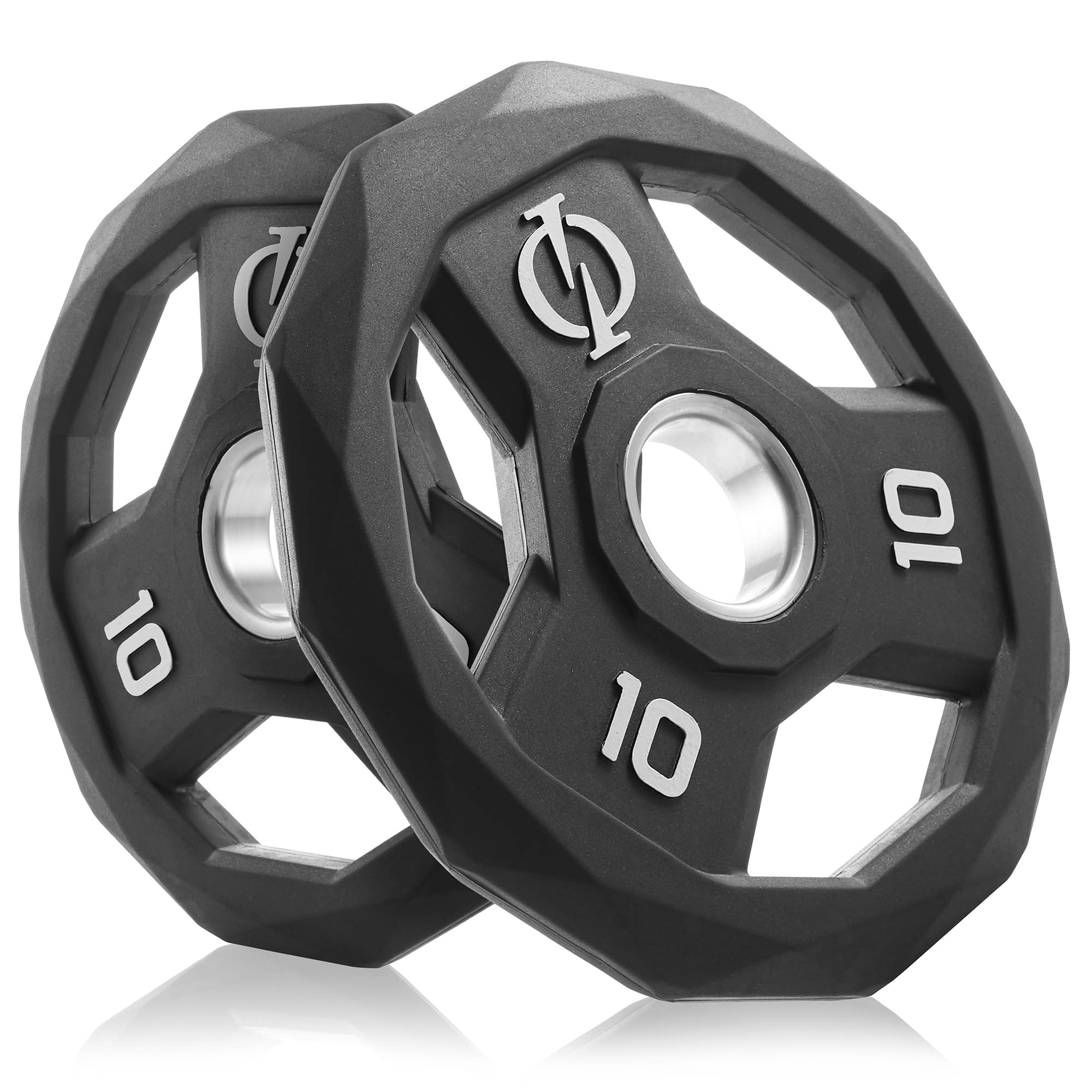 Rubber Coated Olympic Grip Weight Plates Set of 2 - 2-in Black Gym Plates for CrossFit, Strength Training & Home Workouts