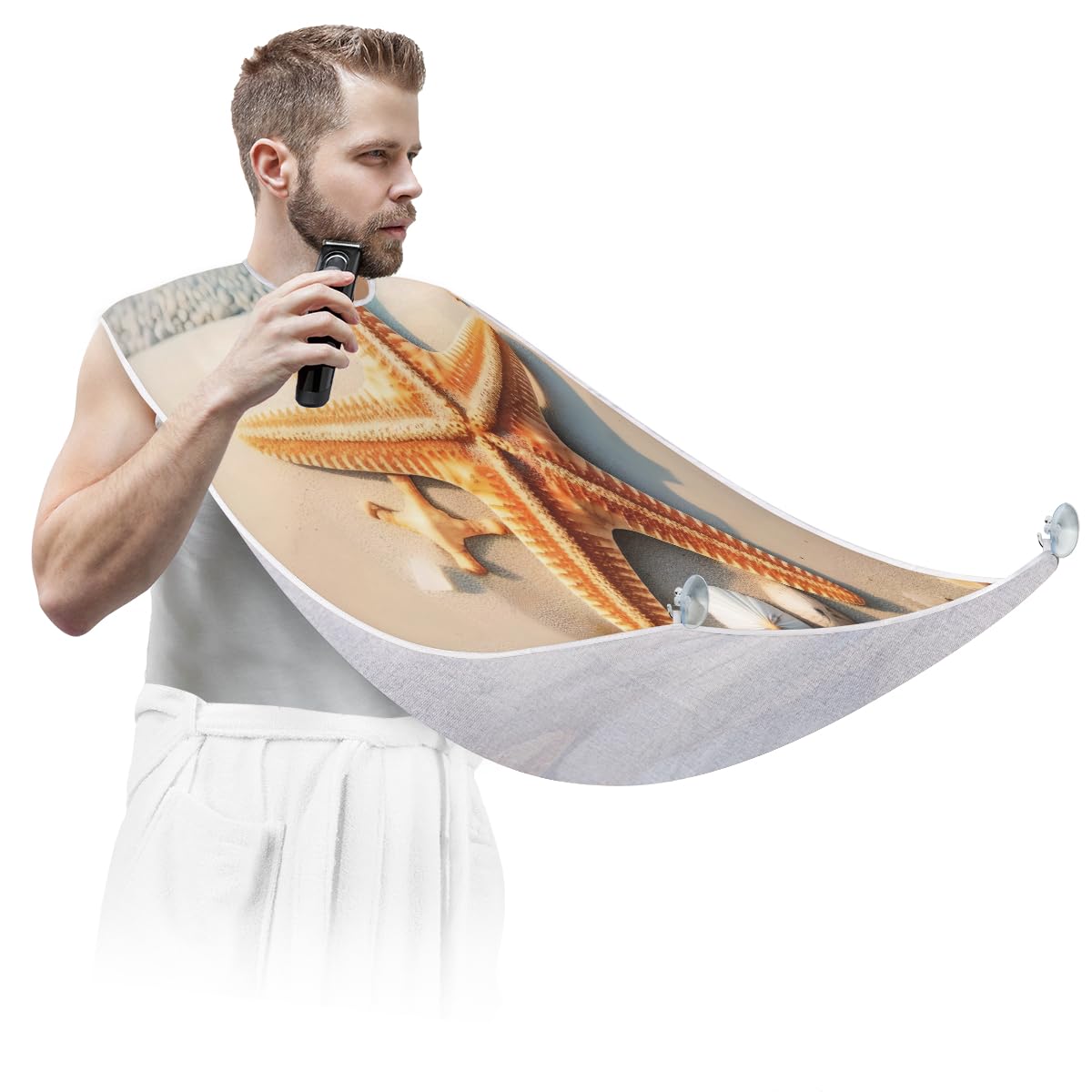 Men's Beach Starfish Summer Beard Shaving Bib - Waterproof Hair Dye Apron for Barbers & Stylists - Sink Hair Catcher for Beard Trimming & Lineup - Perfect Gift for Men's Grooming & Salon Use