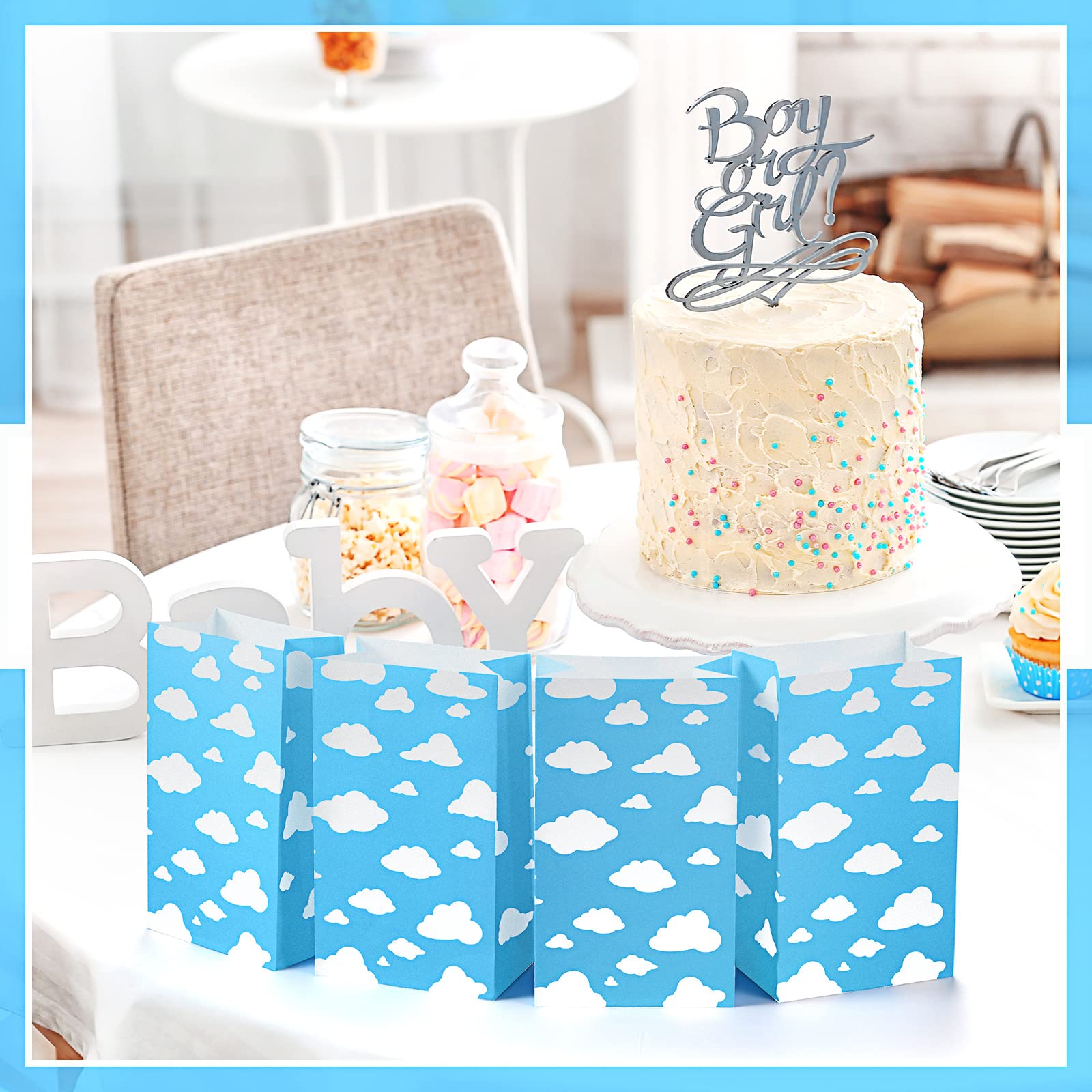 Tallew 24-Piece Blue Sky Clouds Paper Party Bags - Cartoon Story Cloud Treat Candy Goodie Bags for Baby Showers, Birthday Parties & Gift Wrapping | Perfect for Baby Girls' Celebrations & Party Favors