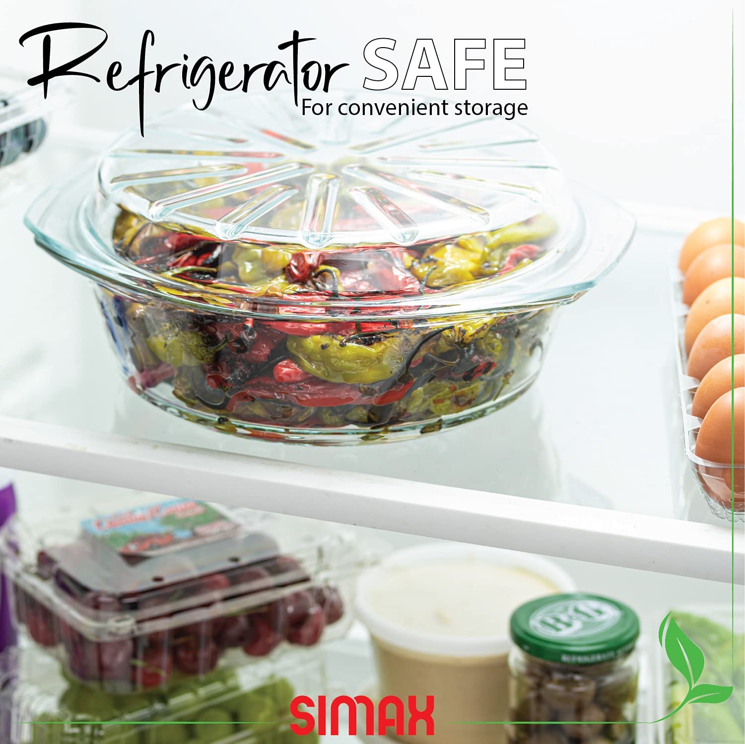 Simax 2.6 Qt Round Borosilicate Glass Casserole Dish with Lid - Oven, Microwave & Dishwasher Safe Baking Dish for Low Fat Cooking - Perfect for Casseroles, Lasagna, Roasting & Meal Prep