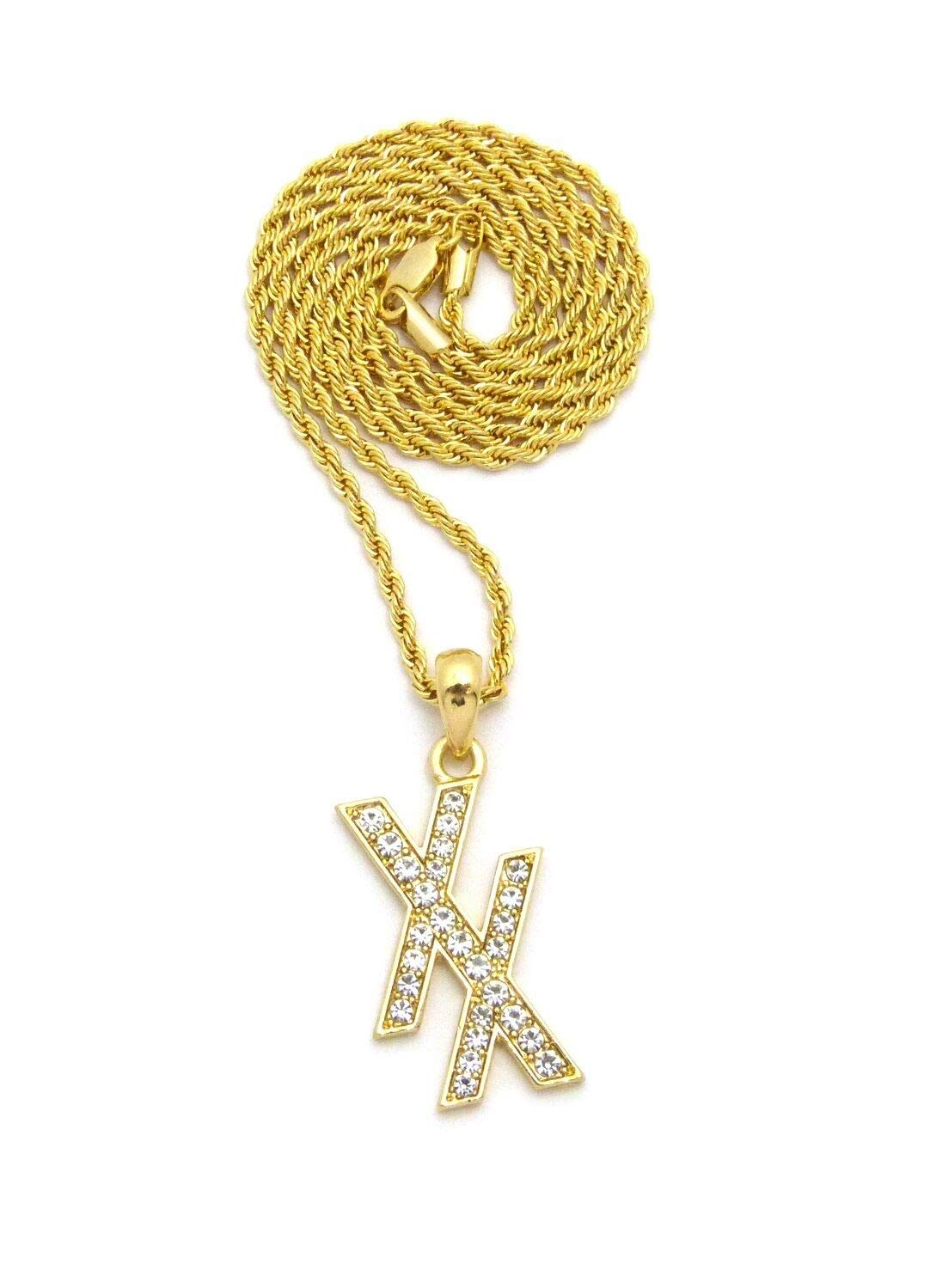 18K Gold Plated Iced MGK XX Pendant & 3mm 18/20/24 Inch Rope Chain - Hip Hop Necklace for Men, Streetwear Jewelry Gift - Perfect for Rappers, Music Lovers & Urban Fashion
