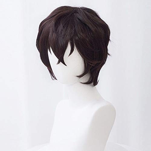 Dazai Osamu Cosplay Wig for Men - Short Curly Dark Brown Anime Wig - Perfect for Halloween Costume, Anime Conventions & Cosplay Parties