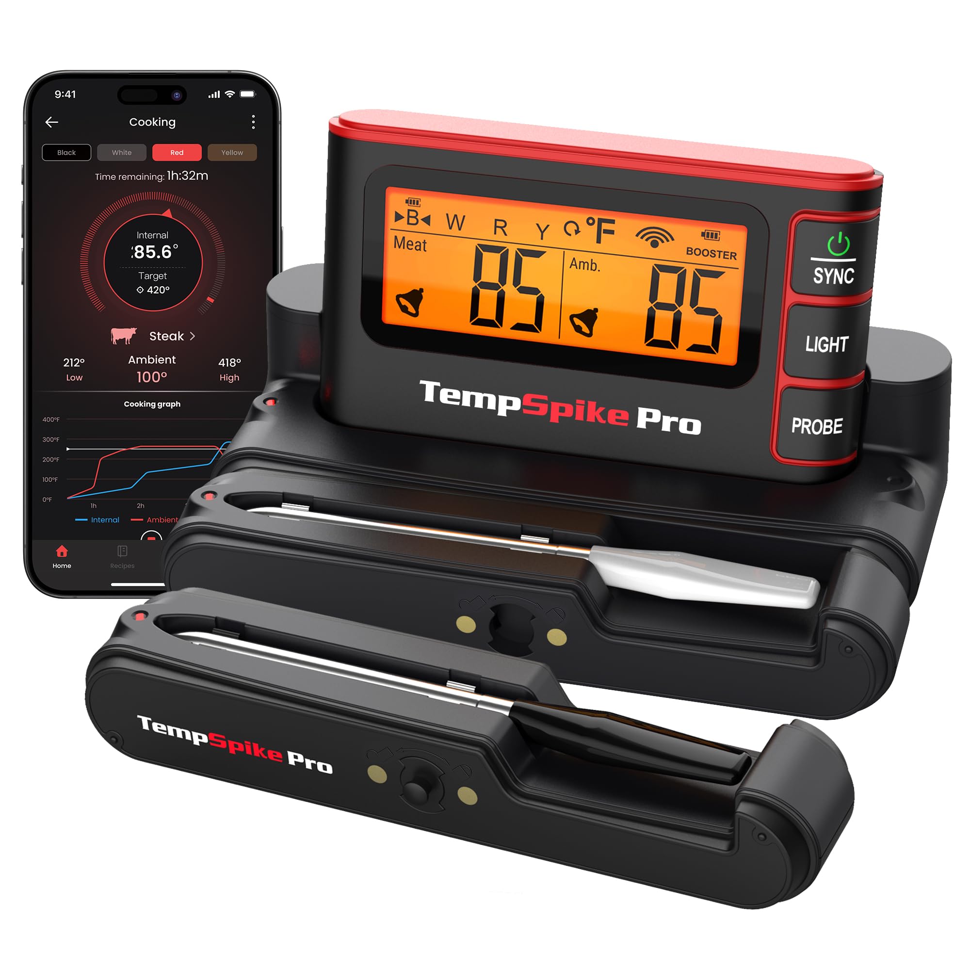 TempSpike Wireless Meat Thermometer with App - WiFi & Bluetooth Smart Grill Thermometer for BBQ, Oven & Smoker | High Precision, Waterproof Probes, Rechargeable Base with Display | Perfect for Grilling, Smoking, Roasting & Baking at Home or Outdoor Cooking