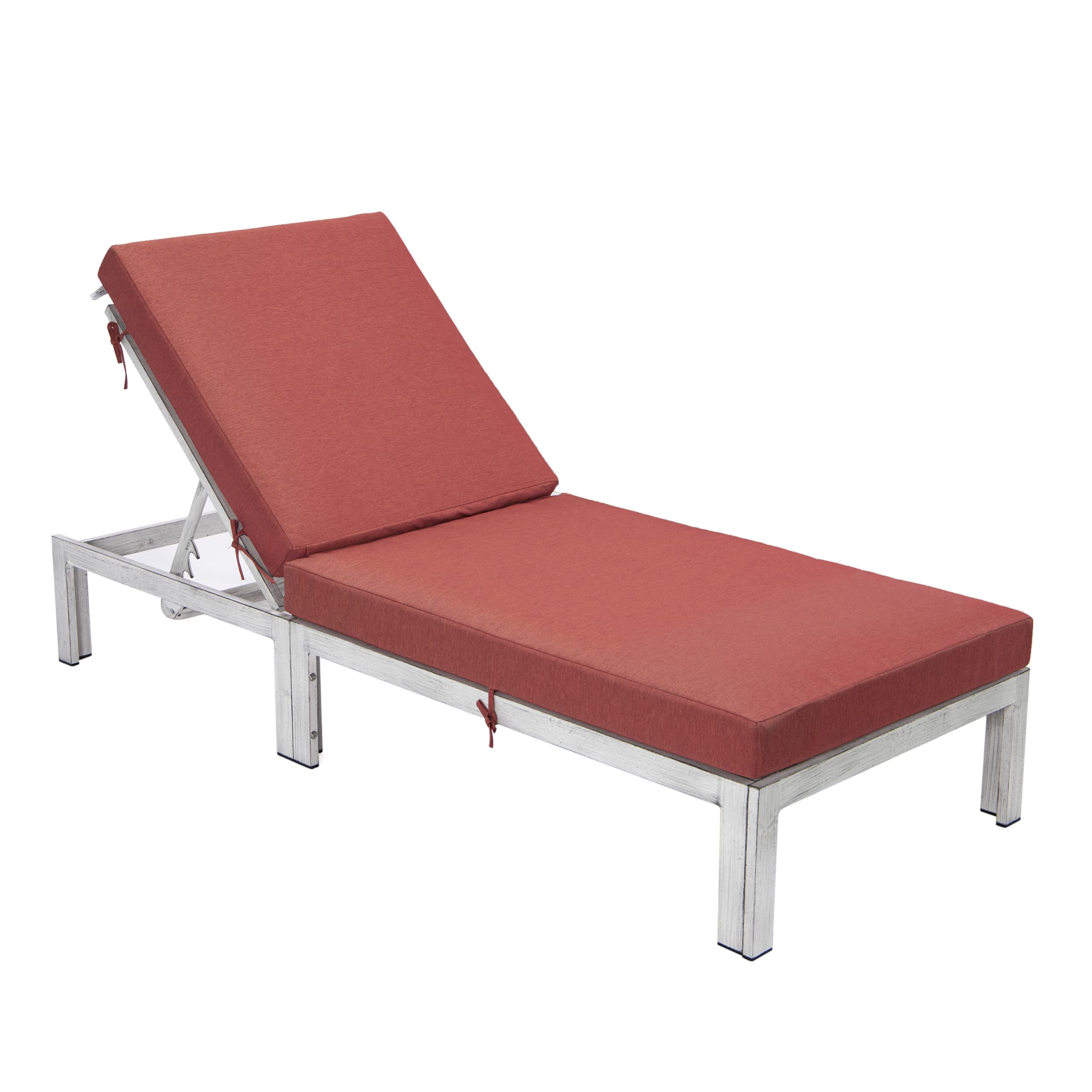 LeisureMod Chelsea Modern Weathered Grey Aluminum Chaise Lounge - Outdoor Patio Chair with Cushions (Red) - Perfect for Poolside Relaxation, Garden Lounging & Backyard Decor