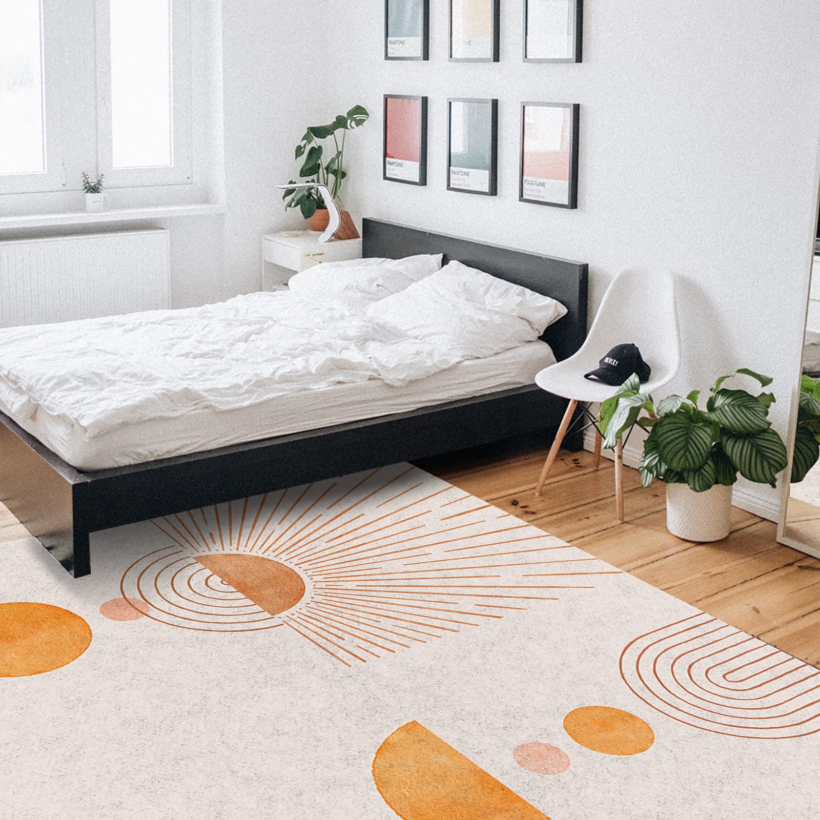 5'x8' Modern Orange Area Runner Rug - Washable Indoor Outdoor Carpet for Kitchen, Living Room, Bathroom, Bedroom, Classroom | Abstract Mid-Century Geometric Circle Design - Perfect as Doormat, Desk Mat or Laundry Room Rug