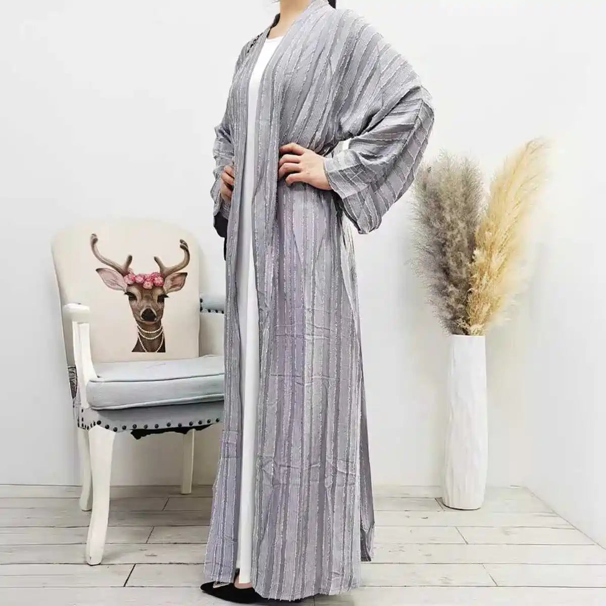 Elegant Cardigan Open Abaya Dress with Hijab Scarf & Pockets - Modest Muslim Fashion for Daily Wear & Special Occasions
