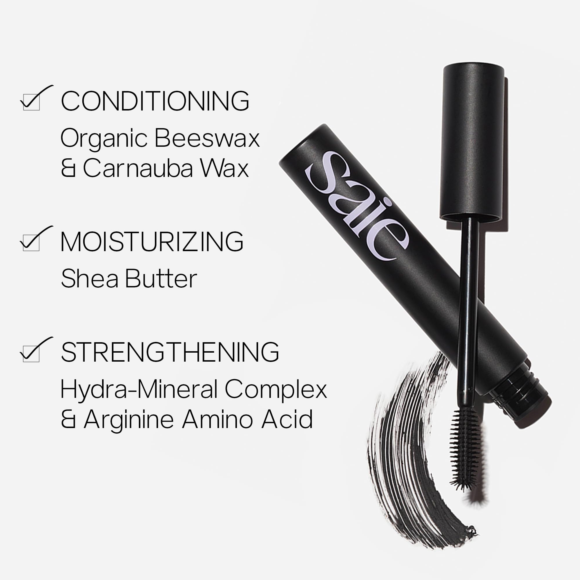 Saie Mascara 101 - Volumizing & Lengthening Black Mascara with Nourishing Formula for Stronger Lashes (0.31 oz) - Perfect for Everyday Wear and Special Occasions