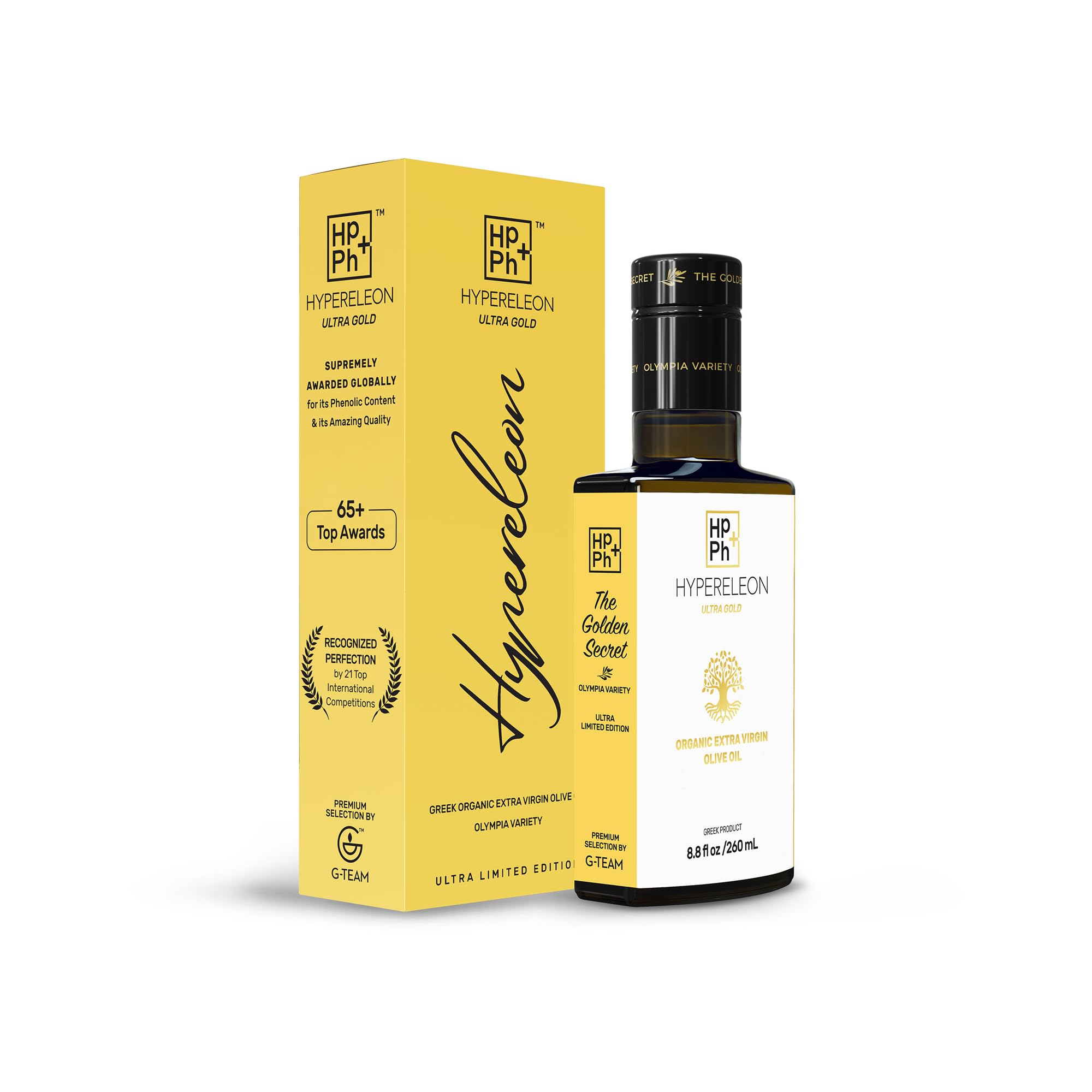 HYPERELEON ULTRA GOLD Premium Organic Greek Extra Virgin Olive Oil - 100% Pure, Natural, Unfiltered & Rich in Polyphenols - Award-Winning (95 Global Awards) - 260ml Bottle - Perfect for Salad Dressing, Cooking & Healthy Diets