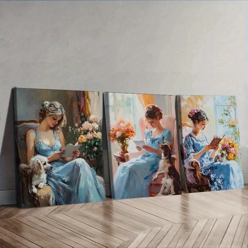 3-Piece Afternoon Time Girl Wall Art Set - Framed Canvas 40x60cm (16x24in) - High Quality Print - 100% Australian Made - Ready to Hang - Perfect for Living Room, Bedroom & Office Decor