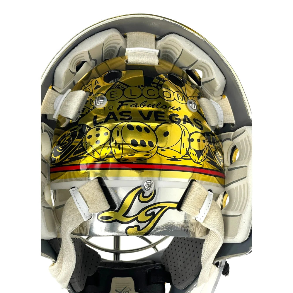 Authentic Logan Thompson Game Used Signed Goalie Mask 2022-23 Season with COA - Vegas Golden Knights NHL Hockey Memorabilia - Perfect for Collectors, Fans, and Sports Memorabilia Displays