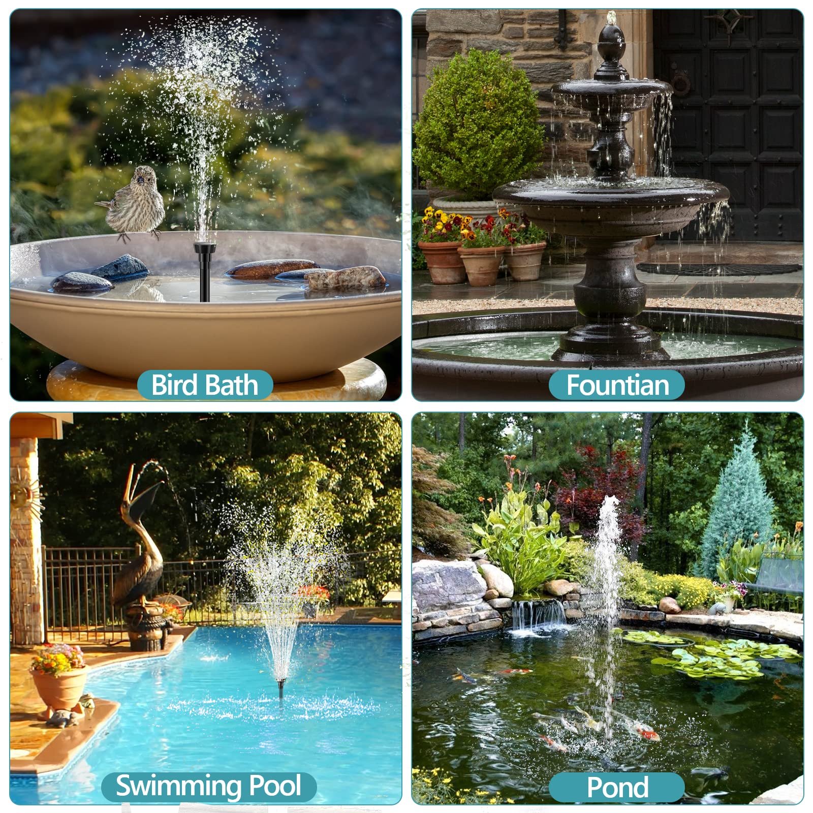 POPOSOAP 12W Solar Fountain Pump - 160GPH Adjustable Flow Submersible Water Pump for Outdoor Fountains, Ponds, Fish Tanks, Gardens & Pools | Perfect for Backyard Decor, Bird Baths & Water Features