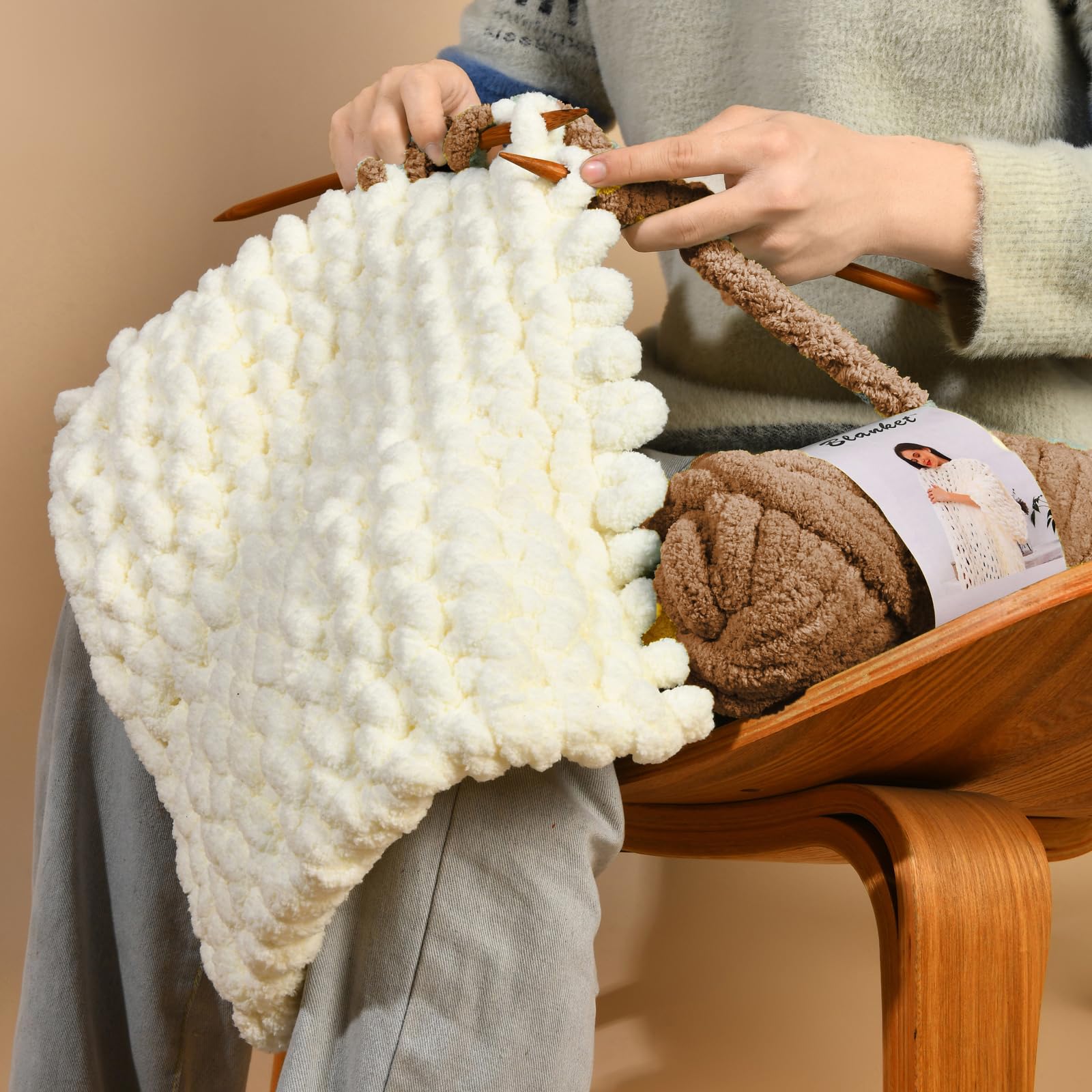 Chunky Chenille Yarn for Arm Knitting - 12-Pack (3kg/6.6 lb) Soft Bulky Yarn for DIY Blankets, Cushions, Scarves - Perfect for Home Decor, Sofa Throws & Cozy Bed Accessories - Dark Khaki