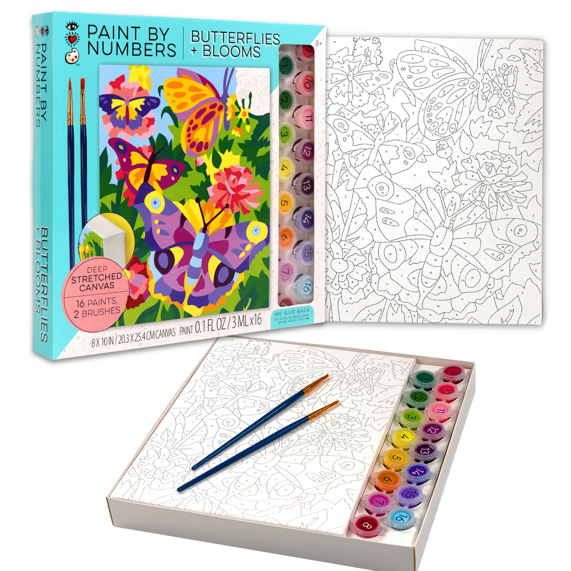Bright Stripes Paint by Numbers Kit for Kids - Easy DIY Painting Canvas with Frame | Butterflies & Flowers Art Set for Children | Perfect for Birthday Gifts, Classroom Activities & Creative Play