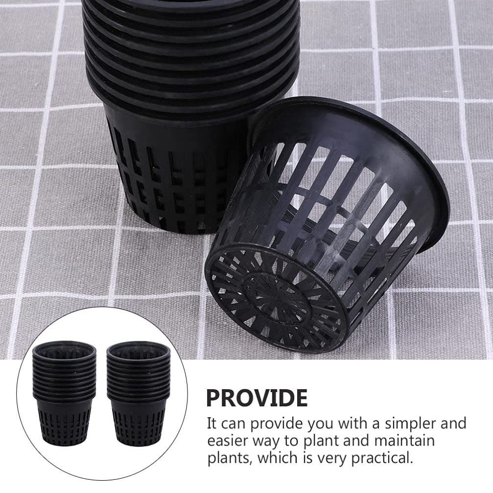 Wakauto 40 Pcs Black Plastic Orchid Planter Pots with Slotted Mesh Net Cups - Wide Lip Bucket Basket for Hydroponics, Gardening, and Indoor/Outdoor Plant Nursery (80X63mm) - Perfect for Orchids, Herbs, and Seed Starting