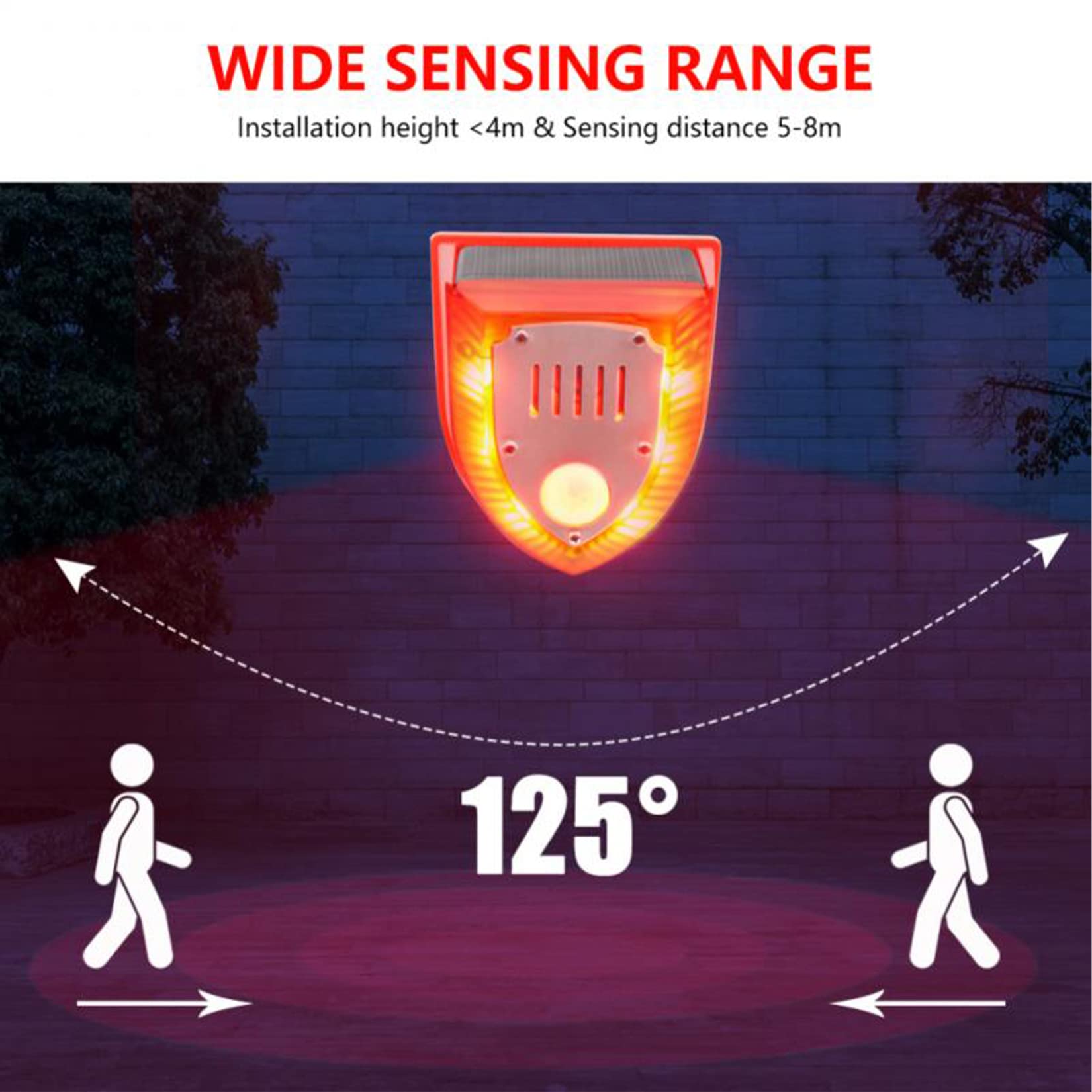 Keeda Solar Security Light Alarm - 129dB Loud Solar Strobe Light with Gunshot & Dog Barking Sounds, Waterproof PIR Motion Sensor LED for Farm, Barn, Yard (Red) - Perfect for Outdoor Home Security and Property Protection