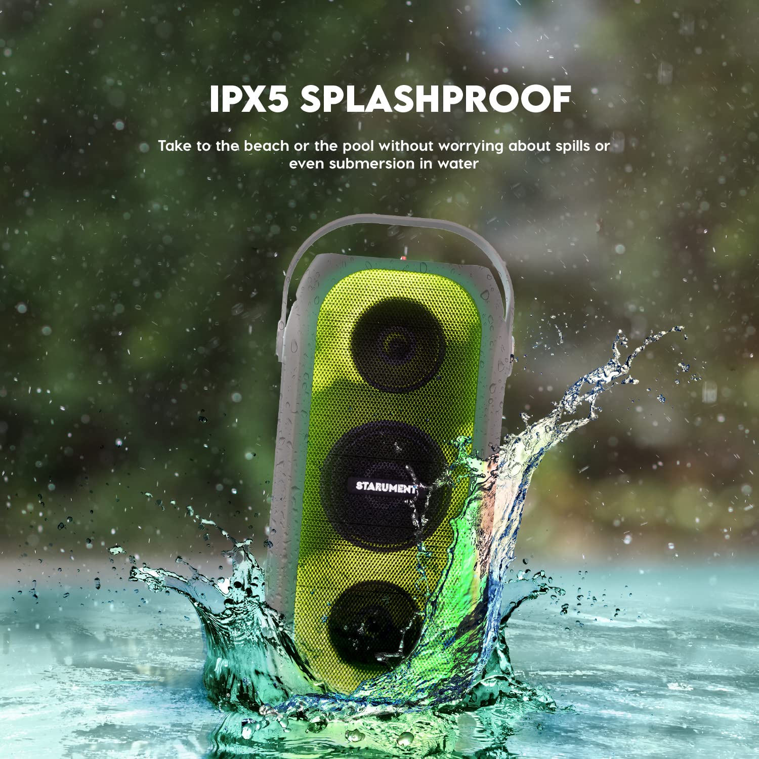 Starument MS-PB55 Wireless Bluetooth Party Speaker - Portable Outdoor Speaker with HiFi Sound, Colorful LED Lights & IPX5 Waterproof - 3600mAh Rechargeable Battery for Home, Travel, Beach & Pool Parties