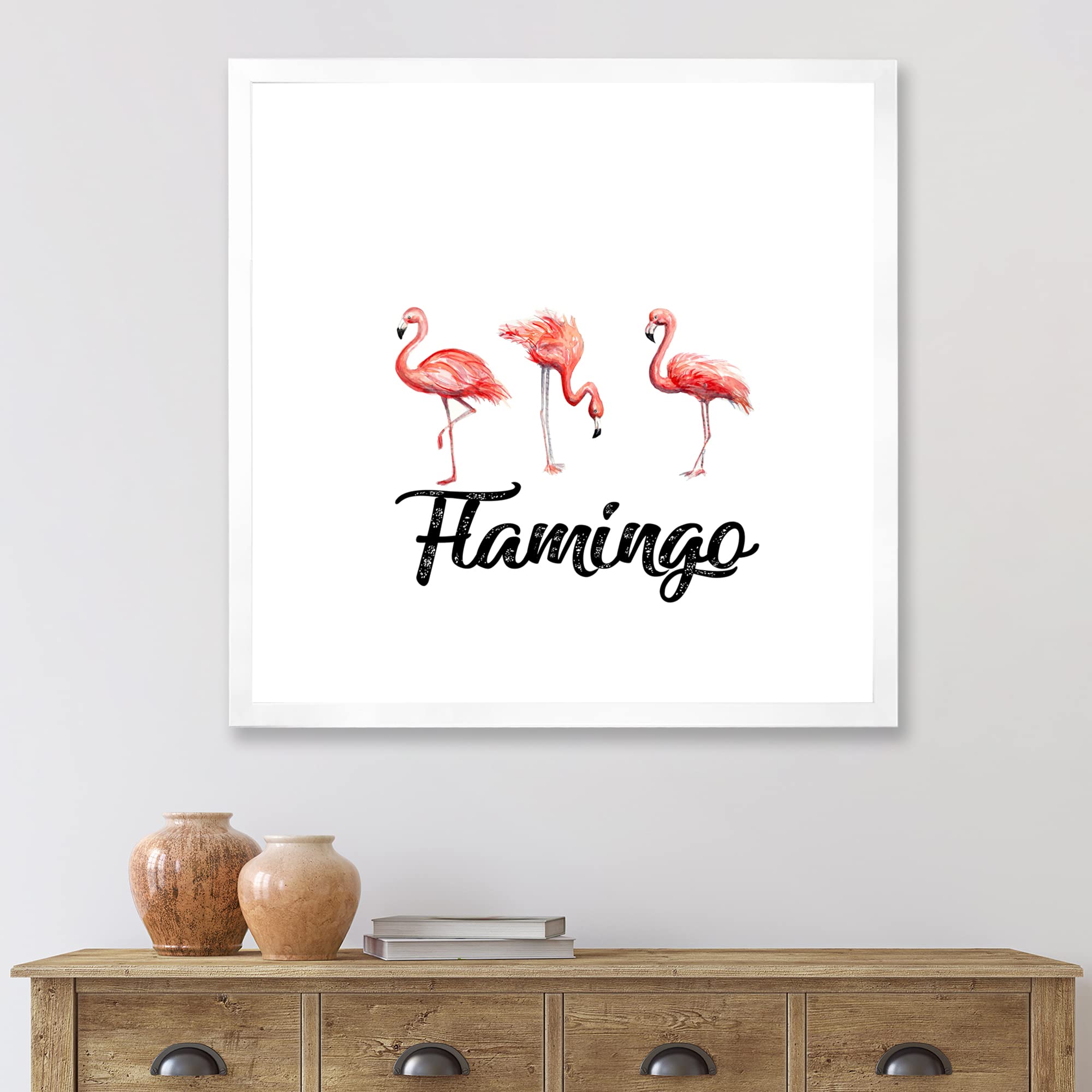 Three Flamingos Farmhouse Framed Wall Art - Rustic Home Decor for Living Room, Bedroom & Office - Perfect for Farmhouse, Boho & Coastal Style Interiors