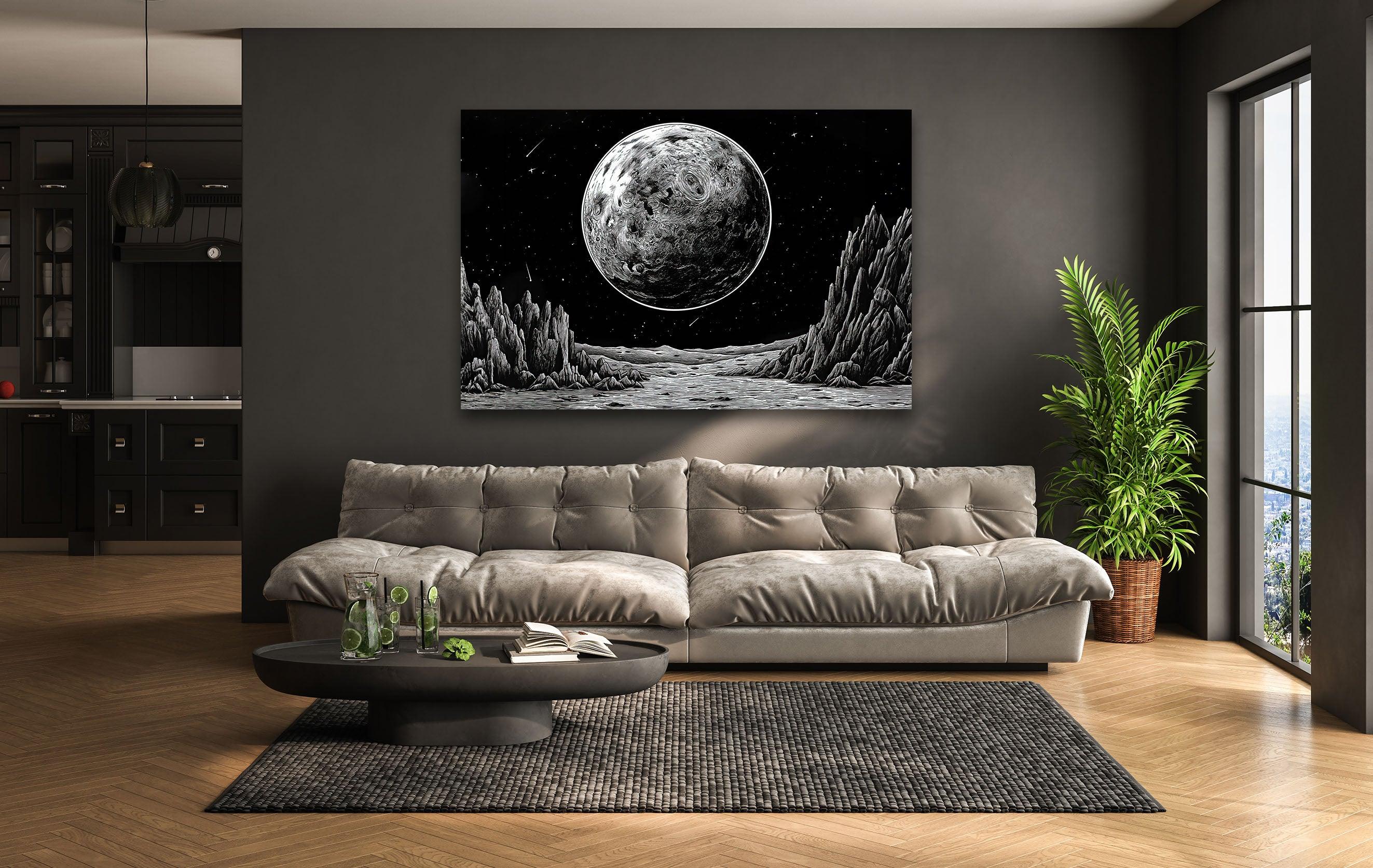 Black Moon Glass Wall Art - Handmade Modern Home Decor for Living Room, Bedroom & Office - Unique Glass Artwork for Stylish Interior Design