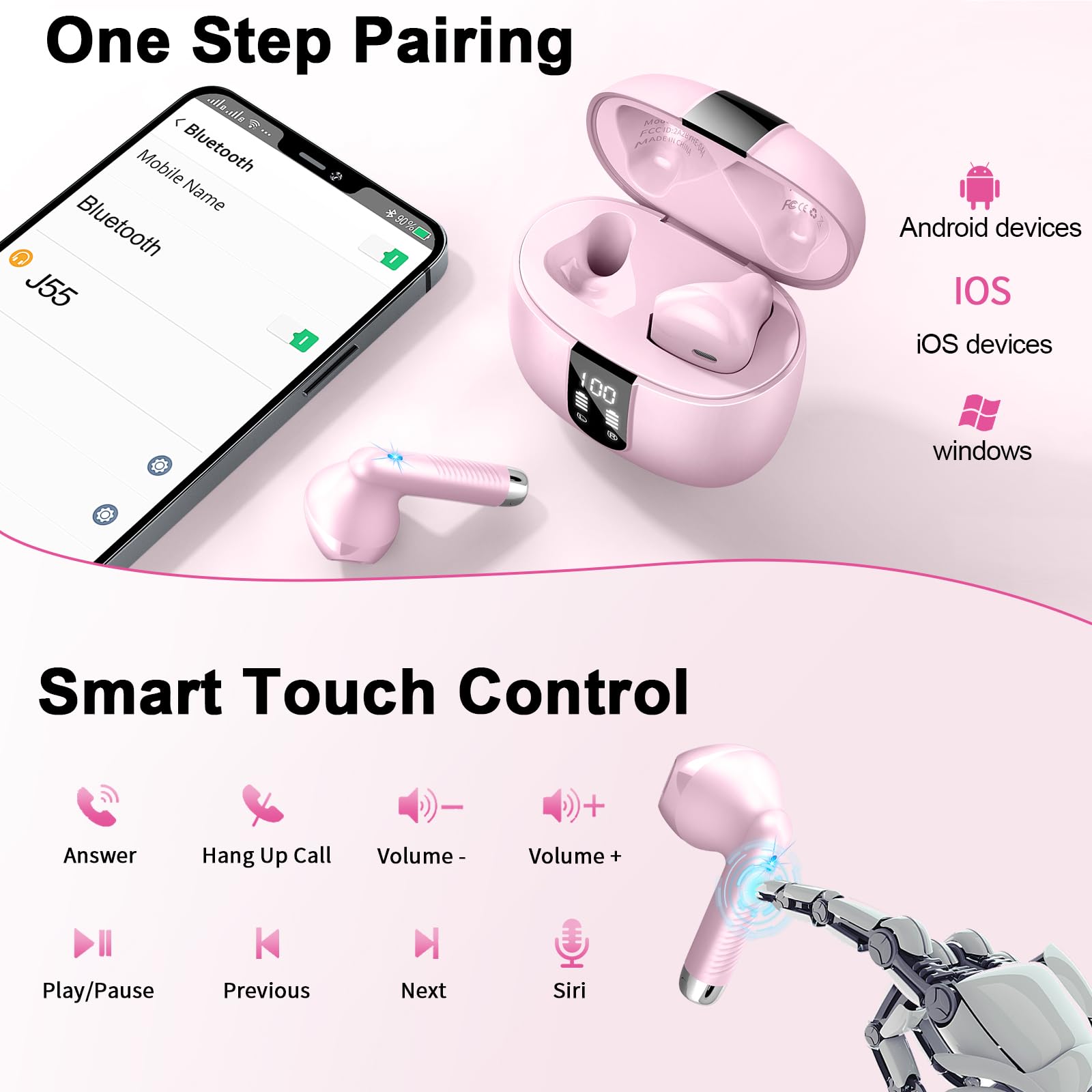 2024 Wireless Bluetooth 5.3 Earbuds with 4 ENC Noise Cancelling Mic, IPX7 Waterproof, 48H Playtime, USB-C Charging - Perfect for Gym Workouts, Running, Office Calls & Commuting
