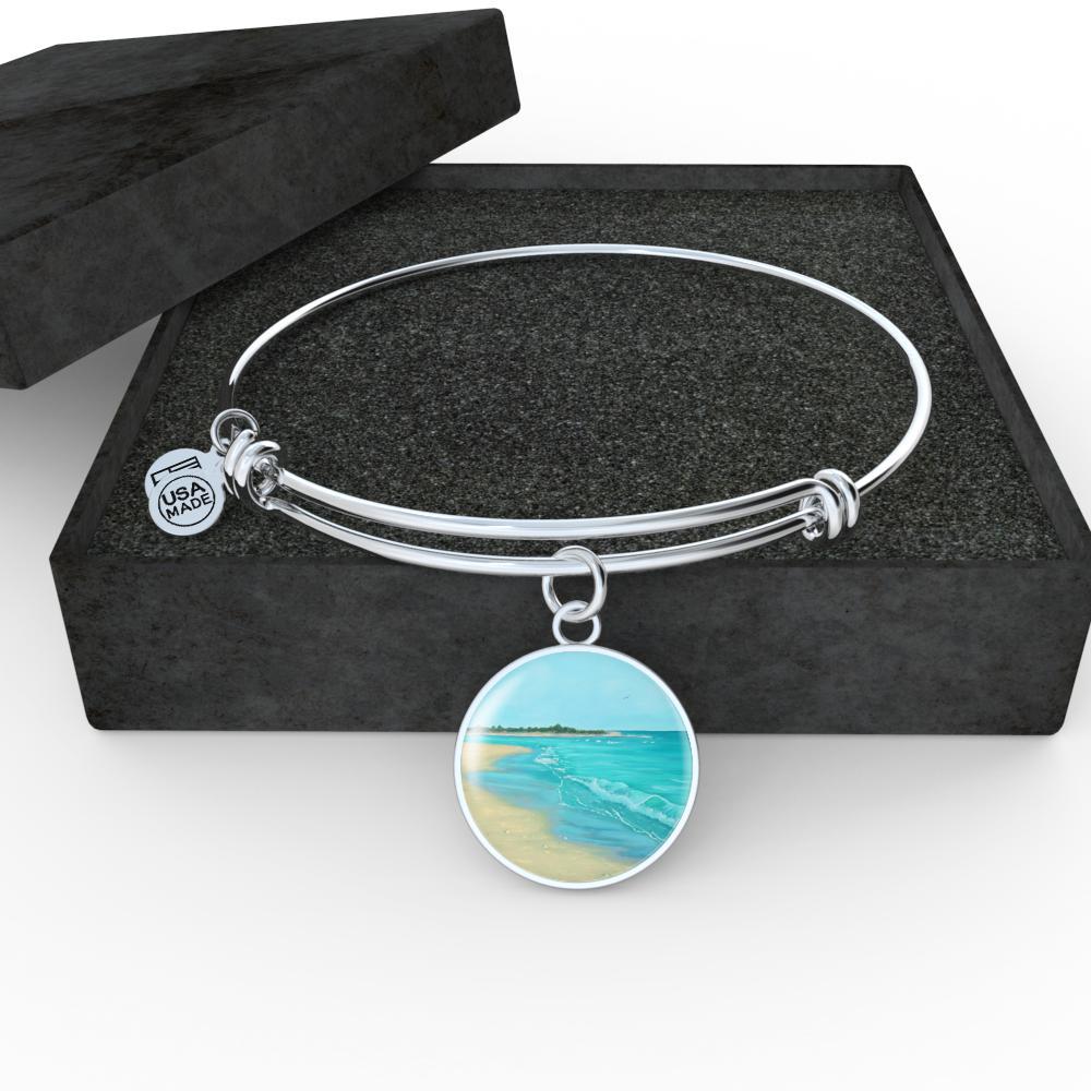 Handmade Beach Painting Bangle Bracelet - Boho Chic Adjustable Wrist Jewelry for Women - Perfect for Summer Vacations, Beach Parties & Boho Fashion Accessories