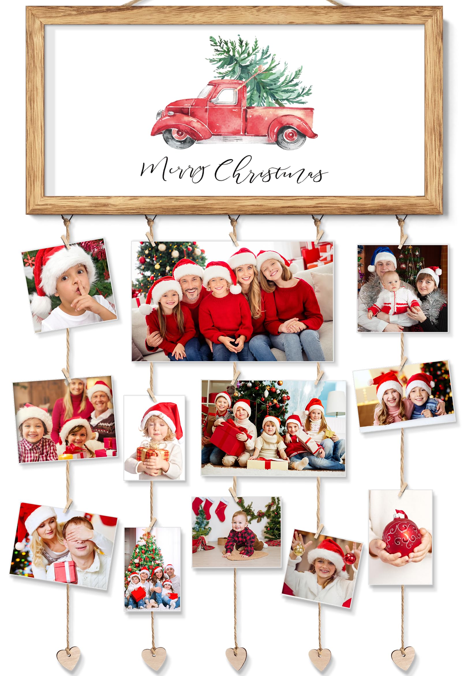 Wooden Christmas Card Holder Display - Wall Hanging Photo Clip Organizer for Holiday Greeting Cards | Merry Christmas Sign & Family Wall Decor | Perfect for Living Room, Bedroom, Entryway Decorations | Great Gift Idea for Christmas