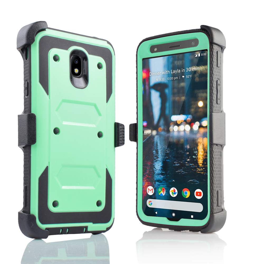 Samsung Galaxy J7 (2018) Phone Case with Built-in Screen Protector, 360° Protection, Kickstand & Holster Clip - Teal - Perfect for Work, Travel & Outdoor Activities