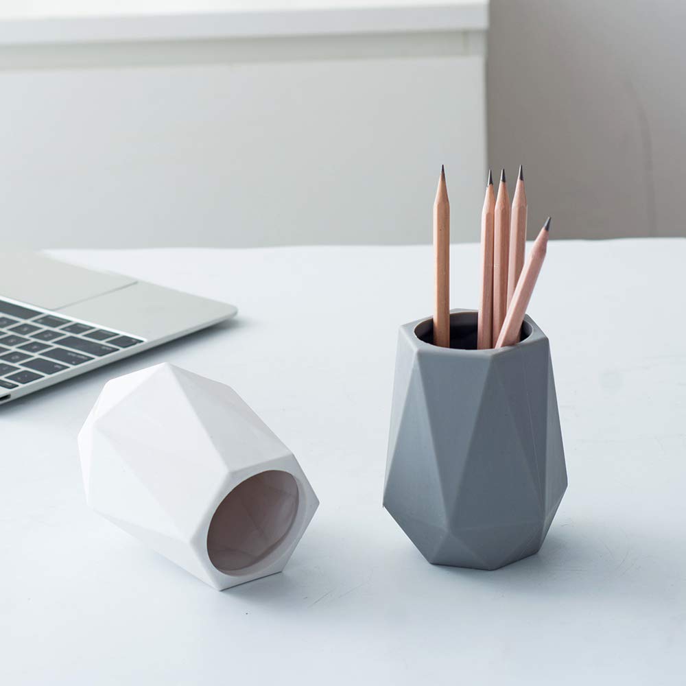 Geometric Silicone Pen Holder Stand - Cute Desktop Organizer for Pencils, Pens & Makeup Brushes - White Desk Accessory for Office, School & Home Workspace Organization