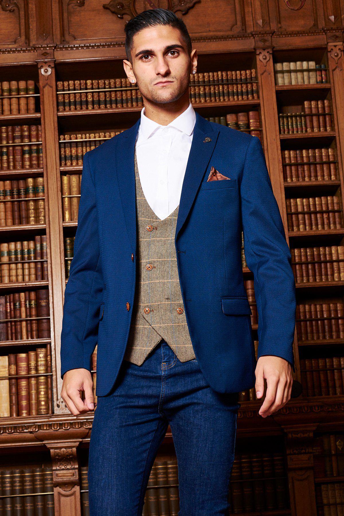MAX Royal Blue Blazer with TED Waistcoat - Premium Men's Suit Jacket & Vest Set for Business, Weddings & Formal Events