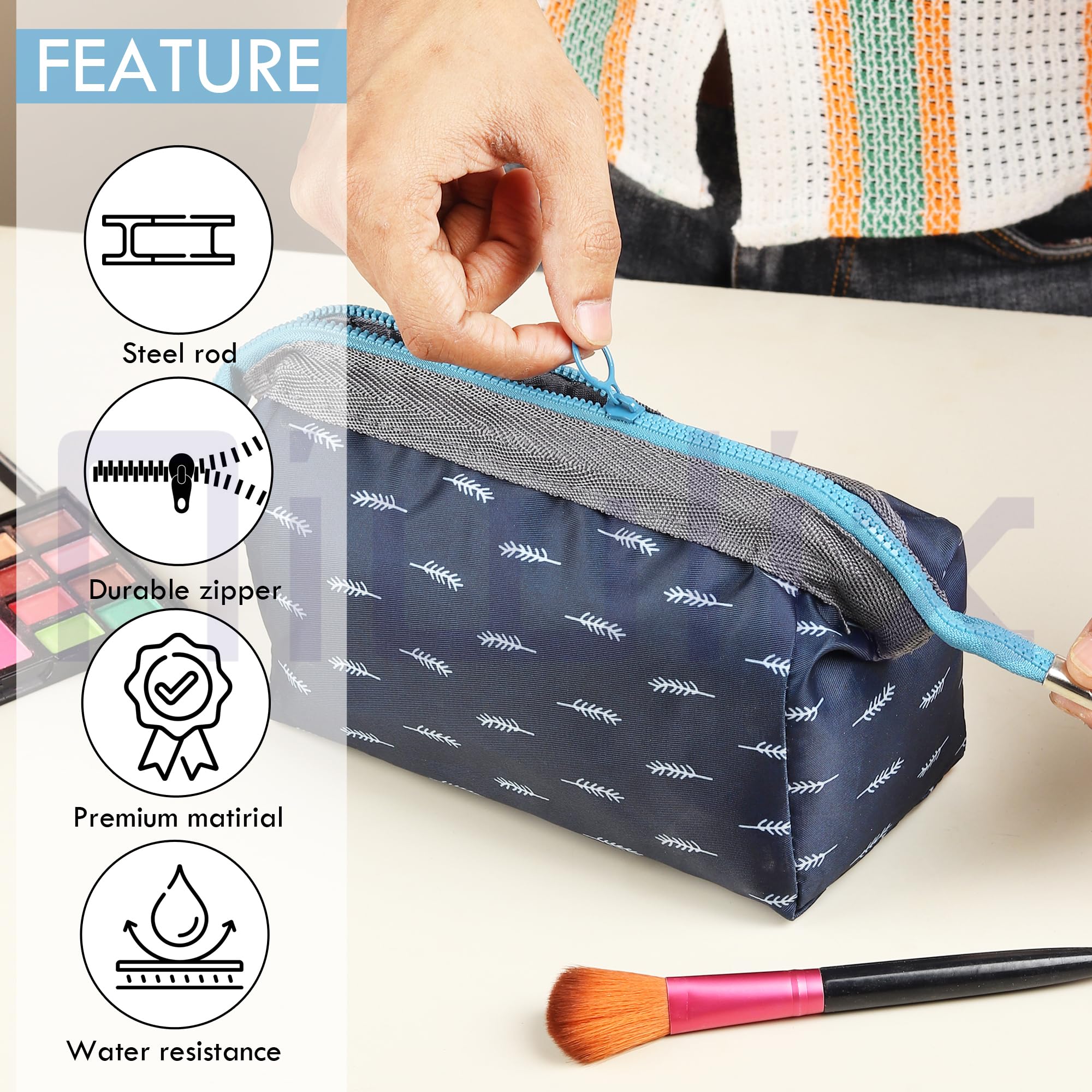 Niwlix Makeup Pouch 2 Styles - Travel Cosmetic Organizer & Toiletry Wash Bag for Women & Girls | Perfect for Vacation, Gym, and Daily Essentials Storage