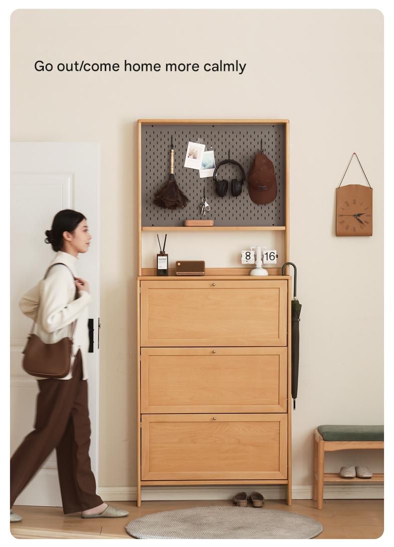 Beech Solid Wood Ultra Thin Flip Shoe Cabinet - Space Saving Shoe Storage for Entryway, Closet & Small Apartments