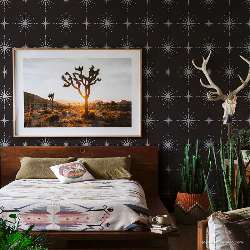 Starlight Allover Wall Stencil - Reusable DIY Painting Template for Home Decor, Nursery, Bedroom & Living Room - Perfect for Creating Stunning Celestial Patterns on Walls and Ceilings