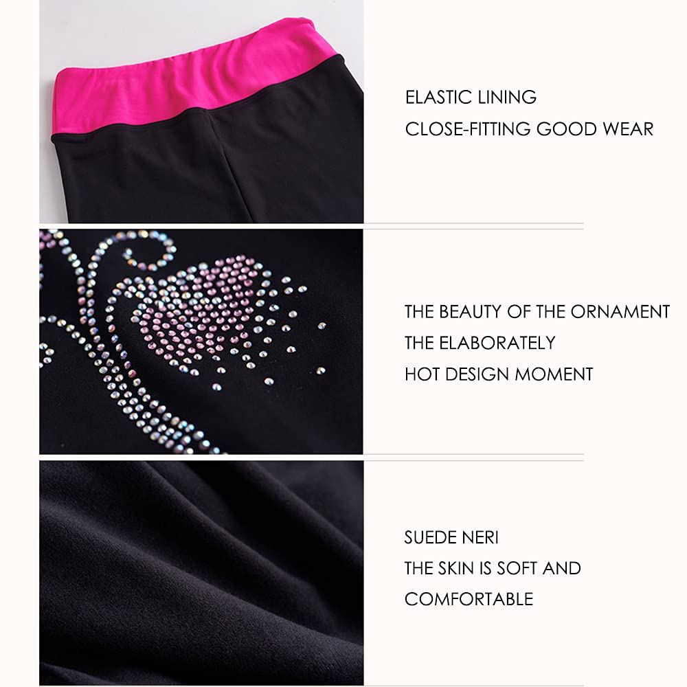 LIUHUO Girls' Figure Skating Pants - Fleece-Lined Practice Leggings for Teens & Youth - Warm Stretchable Ice Skating Trousers for Winter Training & Performances
