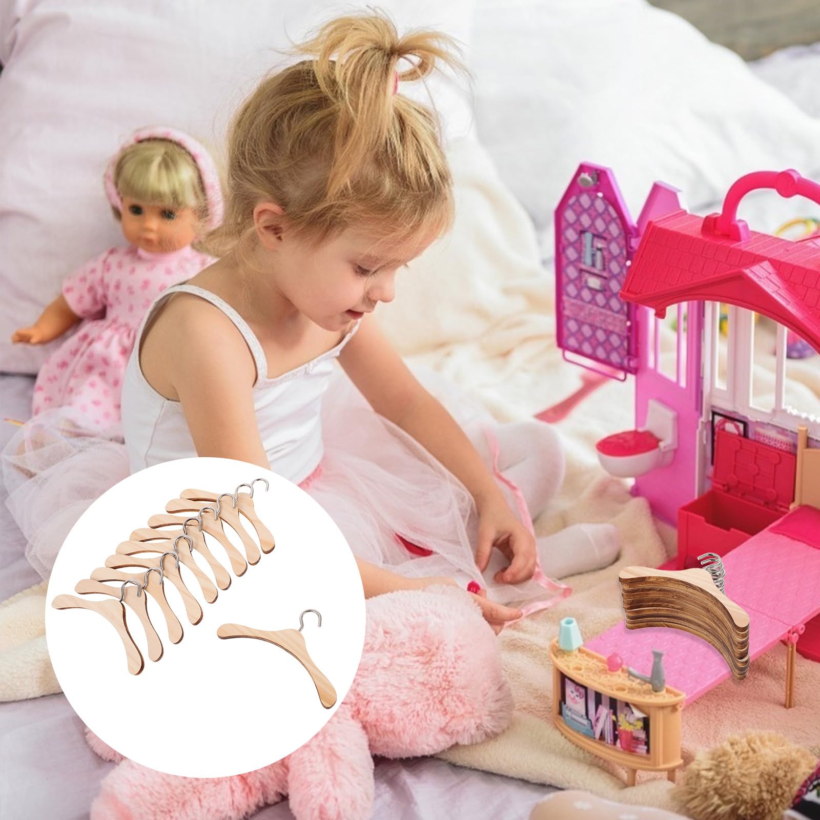 10pcs Mini Wooden Doll Clothes Hangers - 10cm Tiny Hangers for Dollhouse Wardrobe, Doll Closet Accessories - Perfect for Barbie, American Girl & DIY Doll Clothes Organization