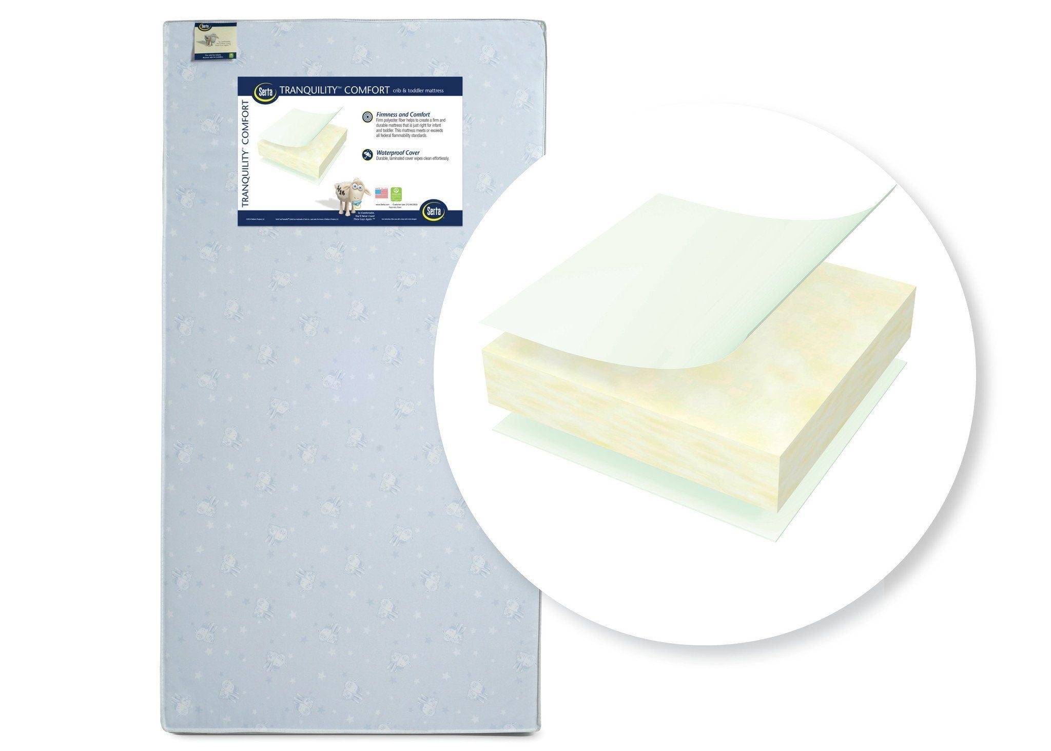 Serta Tranquility™ Comfort Crib & Toddler Mattress - Breathable Baby Mattress for Safe Sleep, Waterproof & Hypoallergenic - Perfect for Nursery, Daycare & Travel Cribs