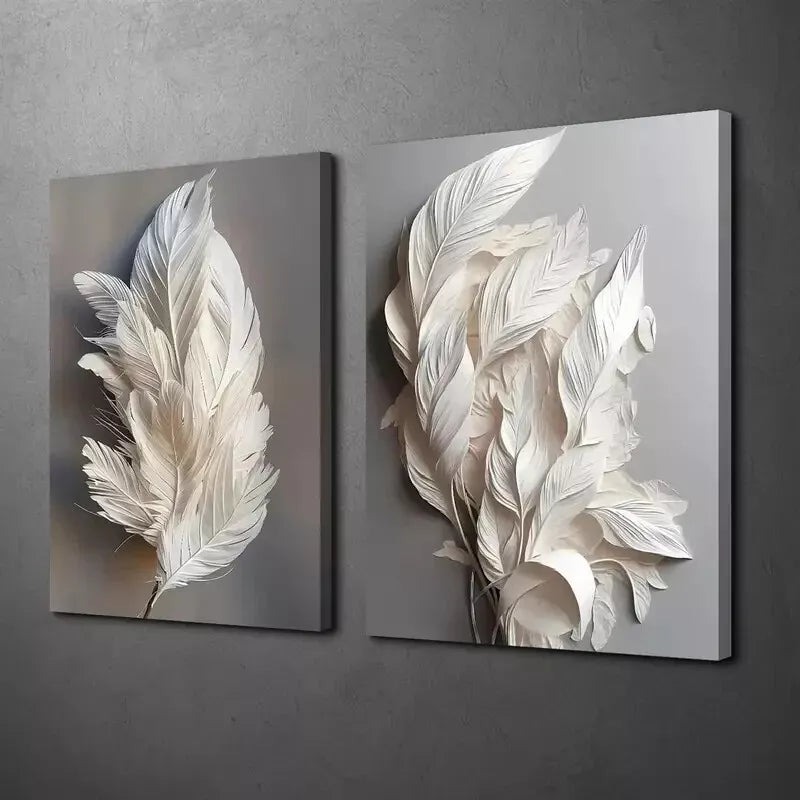 2Pcs White Feather Artwork Canvas Framed Wall Decor - 50x75cm High Quality Print, Australian Made, Ready to Hang - Perfect for Living Room, Bedroom & Office Decoration