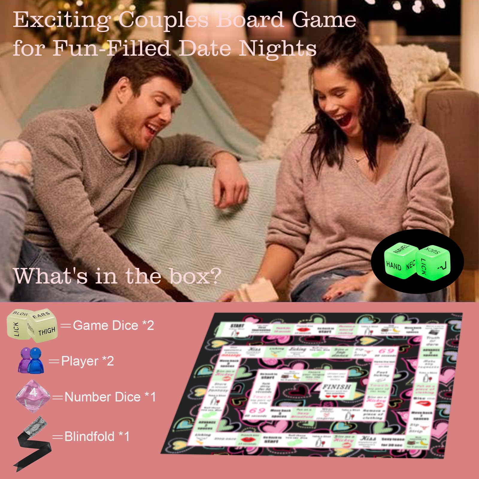 Romantic Couple Board Game for Date Night - Fun Sex Dice Game for 2 Players | Enhance Intimacy & Spice Up Your Relationship | Perfect for Anniversary Gifts, Valentine's Day & Romantic Evenings