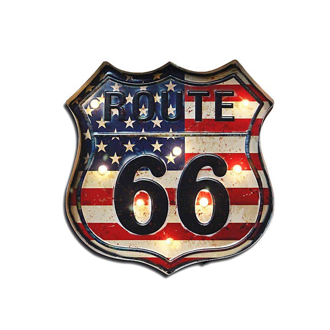 Sweet FanMuLin Route 66 Metal LED Sign - Vintage Bar Wall Decor with Bright Illumination - Perfect for Home, Cafe, Restaurant & Man Cave Lighting Decoration
