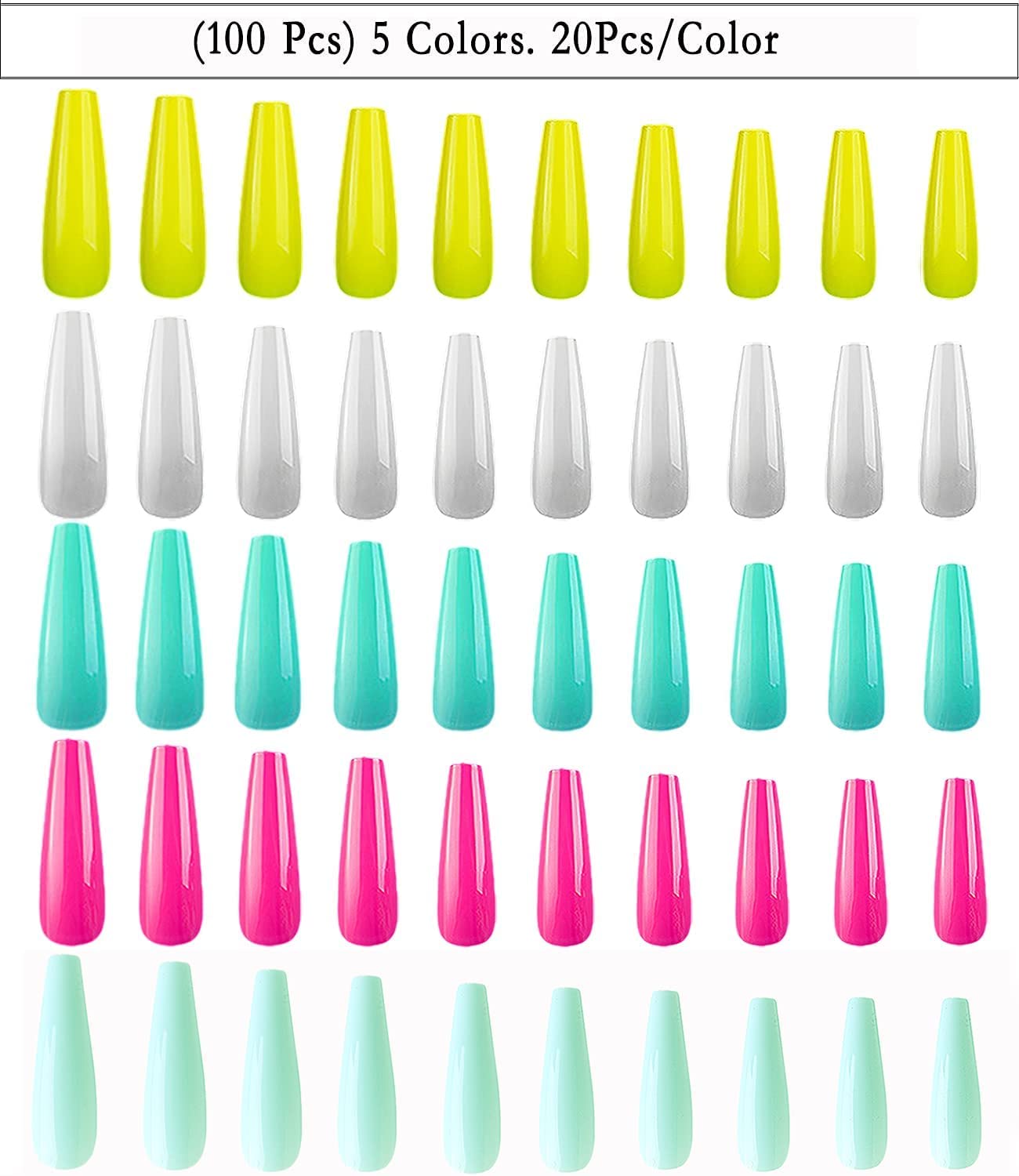 GFF Colorful Long Coffin Press On Nails - 100Pcs Ballerina Fake Nails with Full Cover Acrylic Tips for DIY Nail Art & Salon Use - Perfect for Parties, Weddings, and Special Occasions