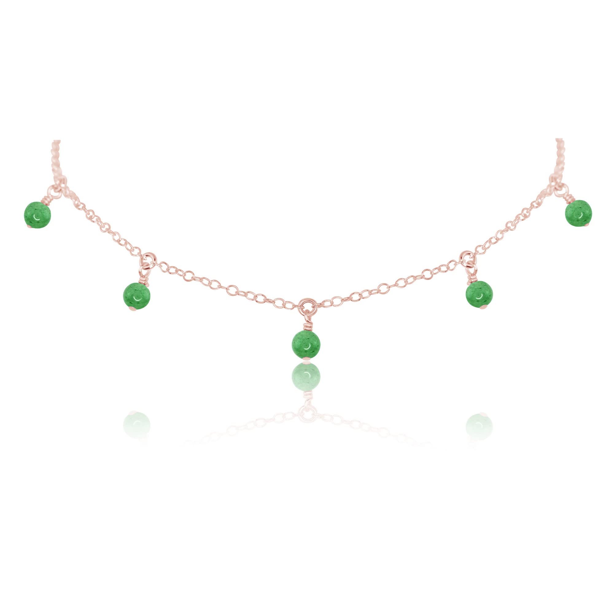 14K Rose Gold Filled Aventurine Bead Drop Choker Necklace - Elegant Boho Jewelry for Women, Perfect for Everyday Wear & Special Occasions