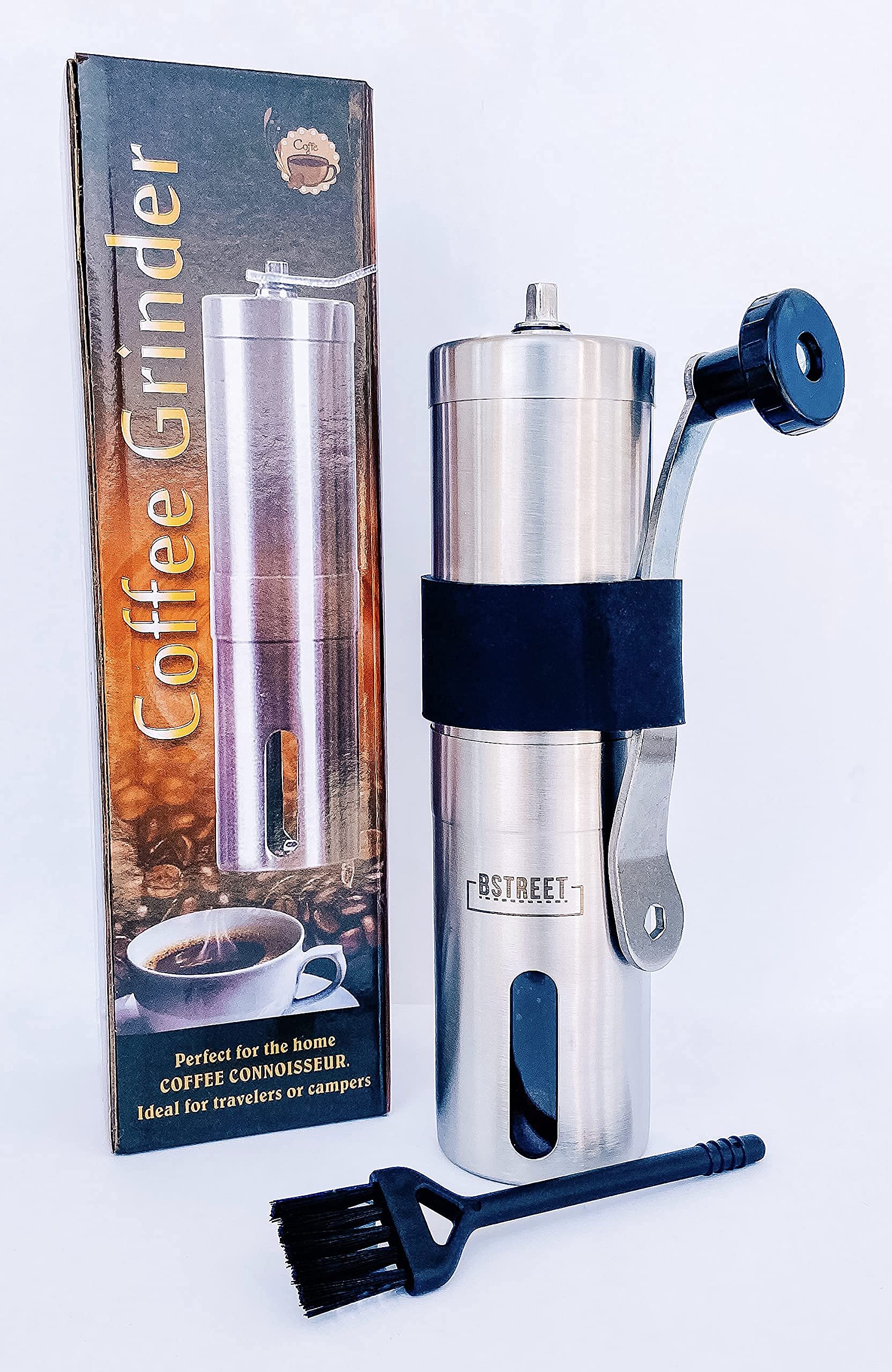 Premium Stainless Steel Manual Coffee Grinder with Ceramic Conical Burr - Adjustable Hand Crank for Espresso, French Press & Pour Over - Portable Travel & Camping Coffee Bean Grinder - Perfect for Home, Office, Outdoor Adventures & Gifts